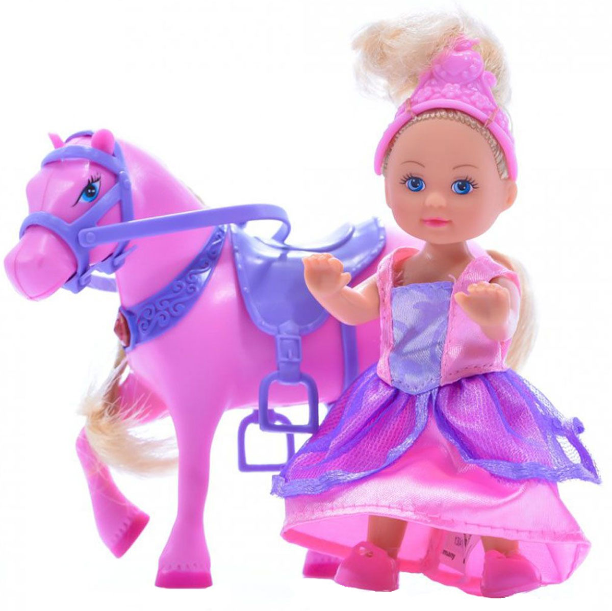 Simba Игровой набор с мини-куклой Evi Love Magic Horse5731159 Simba Игровой набор с мини-куклой Evi Love Magic Horse5731159Игровой набор Еви с магической лошадкой не оставит равнодушной ни одну девочку. Крошка Еви гуляет со своей любимицей - магической розовой лошадкой. Если нажать на седло лошадки, вы услышите цокот копыт и мерцание в сбруе лошадки. Куколка с длинными светлыми волосами одета в длинное платье принцессы и диадему. На ножках - розовые туфельки. Одежда и обувь у куколки снимаются, ручки, ножки и голова подвижны. Набор включает куклу и лошадку с седлом и сбруей. Благодаря маленьким размерам элементов набора ваша малышка сможет брать его с собой на прогулку или в гости. Порадуйте ее таким замечательным подарком! Для работы требуются 2 батарейки R44 (входят в комплект).