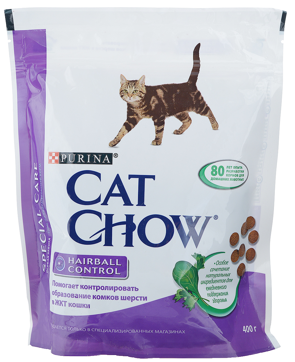 Корм сухой для кошек Cat Chow Special Care, контроль шерсти, 400 г12161280_60092 Корм сухой для кошек Cat Chow Special Care, контроль шерсти, 400 г12161280_60092Корм сухой Cat Chow Special Care - полнорационный корм для взрослых кошек, помогающий контролировать образование комков шерсти в желудочно-кишечном тракте. Сама природа вдохновляет компанию PURINA на разработку кормов, которые максимально отвечают потребностям ваших питомцев, с учетом их природных инстинктов. Имея более чем 80-ти летний опыт в области питания животных, PURINA создала новый корм Cat Chow - полностью сбалансированный корм, который не только доставит удовольствие вашей кошке, но и будет полезным для ее здоровья. Особенности корма Cat Chow Special Care: Высокое содержание мяса, с источниками высококачественного белка в каждой порции для поддержания оптимальной массы тела. Особое сочетание натуральных ингредиентов: тщательно отобранные травы и овощи (петрушка, шпинат, морковь, горох). Отборные ингредиенты придают особый аромат. Высокое содержание витамина Е для поддержания естественной защиты организма...