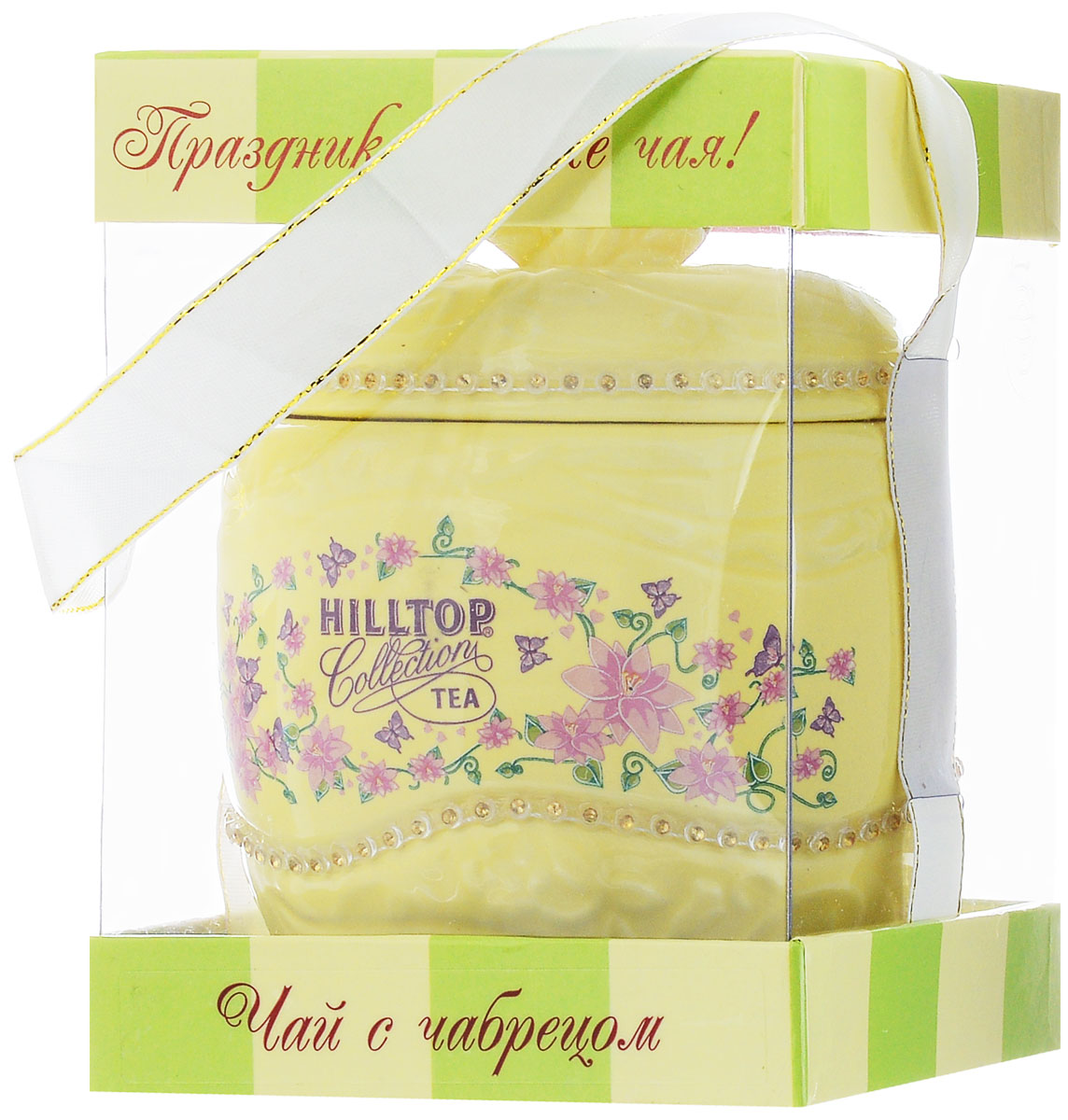 Hilltop Чай с чабрецом черный листовой чай в чайнице Яблоко, 80 г4607099304024 Hilltop Чай с чабрецом черный листовой чай в чайнице Яблоко, 80 г4607099304024Hilltop Чай с чабрецом - крупнолистовой цейлонский черный чай с листьями и тонизирующим ароматом чабреца. Помимо этого великолепного чая, в комплекте вы найдете керамическую чайницу Яблоко.