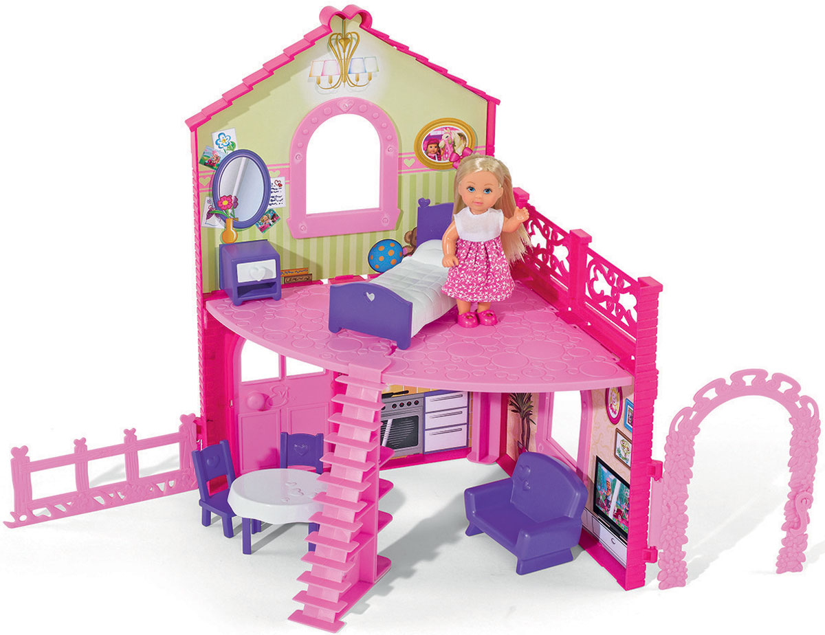 Simba Игровой набор с мини-куклами Evi Love Cute House5731508 Simba Игровой набор с мини-куклами Evi Love Cute House5731508Игровой набор Еви в двухэтажном доме привлечет внимание вашей малышки и не позволит ей скучать. Дом для куколки двухэтажный и очень просторный. В таком двухэтажном домике малышке Еви будет очень хорошо жить, ей будет комфортно и уютно, ведь вместе с домиком в комплекте есть мебель, идеально подходящая для этой замечательной куклы. Еви может подняться на второй этаж по лесенке и там прилечь отдохнуть на кроватку. Иметь кукольный домик - мечта многих маленьких девочек. Им хочется побыть хозяйкой, обустроить комнатки, накрыть на стол, а потом позвать в гости игрушечных друзей. Такие игры помогают девочкам пережить роли, которые они будут выбирать в будущем, и очень полезны для детского психоэмоционального развития. Ваша малышка будет в восторге от такого подарка!