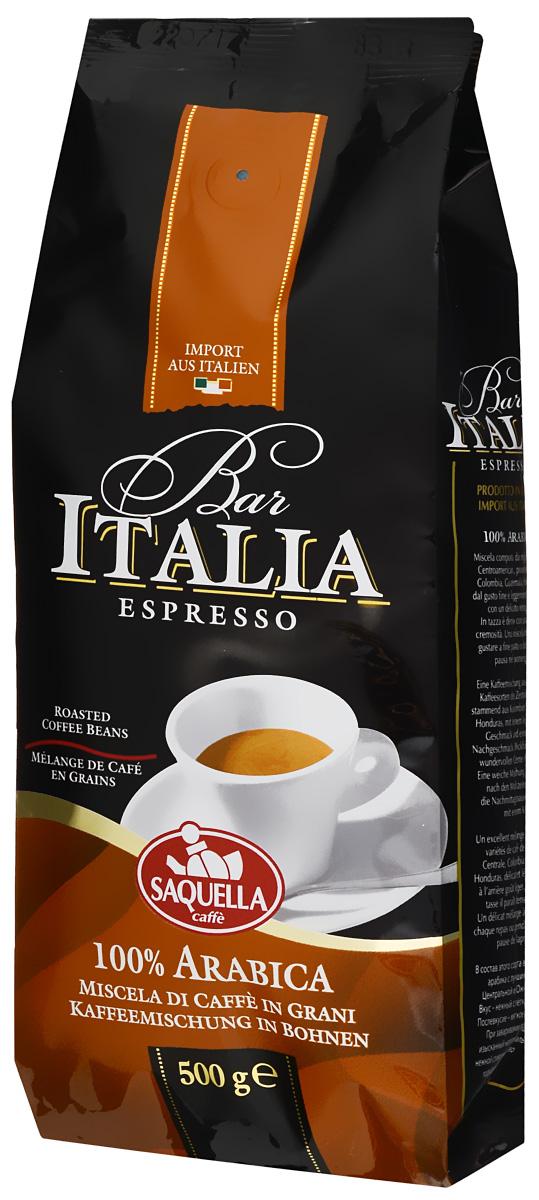 Saquella Bar Italia Arabica кофе в зернах, 500 г8002650000784 Saquella Bar Italia Arabica кофе в зернах, 500 г8002650000784В состав Saquella Bar Italia Arabica входит отборная арабика с лучших плантаций Центральной и Южной Америки. Вкус - удивительно нежный с легкой кислинкой. Послевкусие этого кофе - мягкое и деликатное. При заваривании получается изысканный напиток, обладающий нежной сливочной пенкой. Идеально подходит для кофе-брейка во второй половине дня.