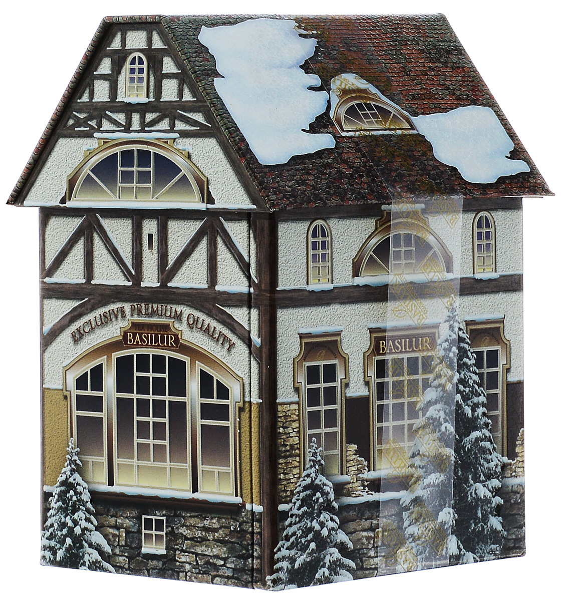 Basilur Tea House черный листовой чай, 100 г (жестяная банка)70274-00 Basilur Tea House черный листовой чай, 100 г (жестяная банка)70274-00Чёрный цейлонский байховый листовой чай Basilur Tea House с лепестками василька и ароматами персика и сливок поднимет настроение и согреет прохладным вечером. Необычная шкатулка в форме заснеженного домика, окруженного елями, будет отличным дополнением к новогоднему чаепитию. Также упаковка этого чая станет прекрасным подарком к празднику для всех ценителей этого напитка!