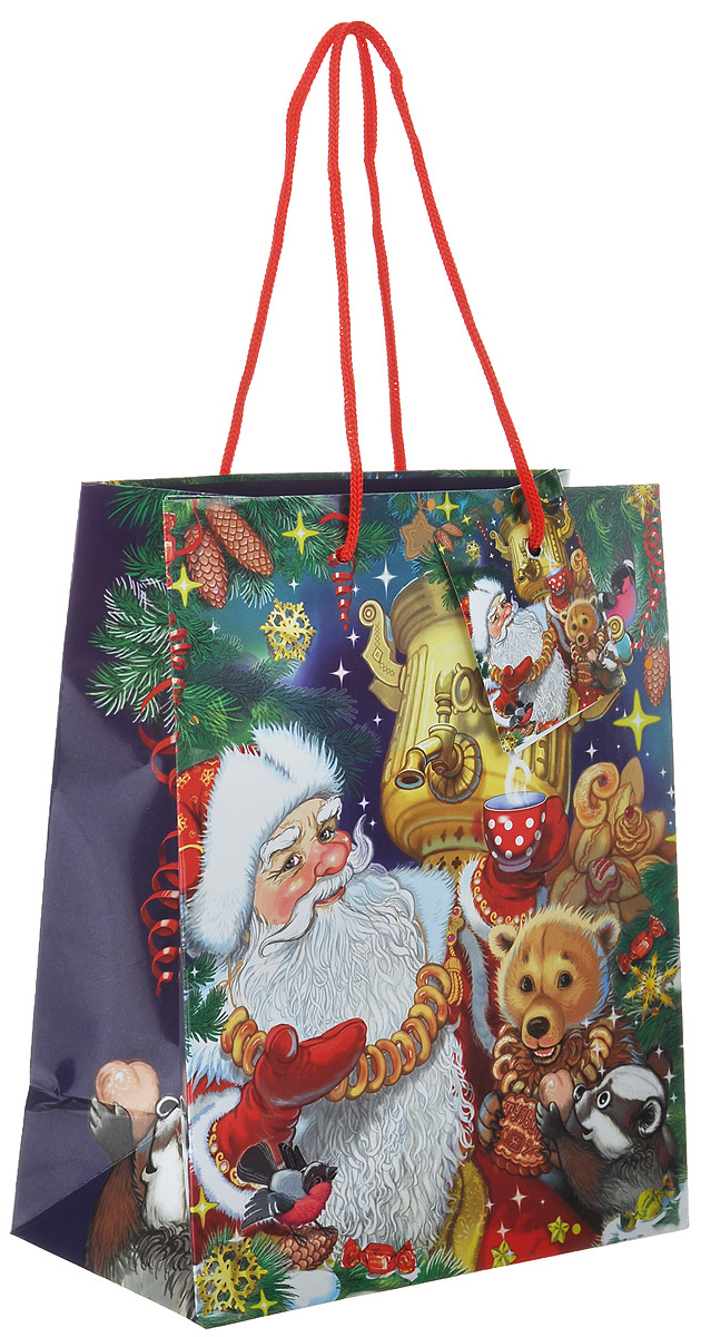 Пакет подарочный Феникс-презент "Дед Мороз с самоваром", 17,8 х 22,9 см