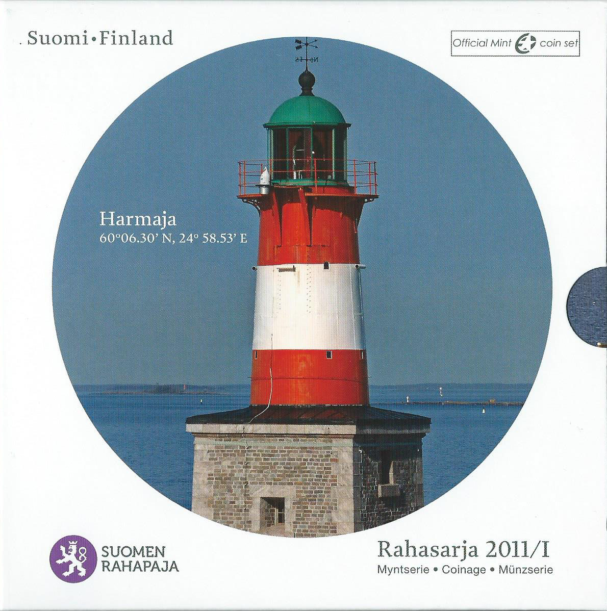 Годовой набор монет за 2011 год в буклете с жетоном Маяк Harmaja. Финляндия, 2011 год324006 Годовой набор монет за 2011 год в буклете с жетоном Маяк Harmaja. Финляндия, 2011 год324006Размер буклета: 15 х 15 см Номиналы монет: 1 цент, 2 цента, 5 центов, 10 центов, 20 центов, 50 центов, 1 евро, 2 евро Качество монет: UNC (без обращения)