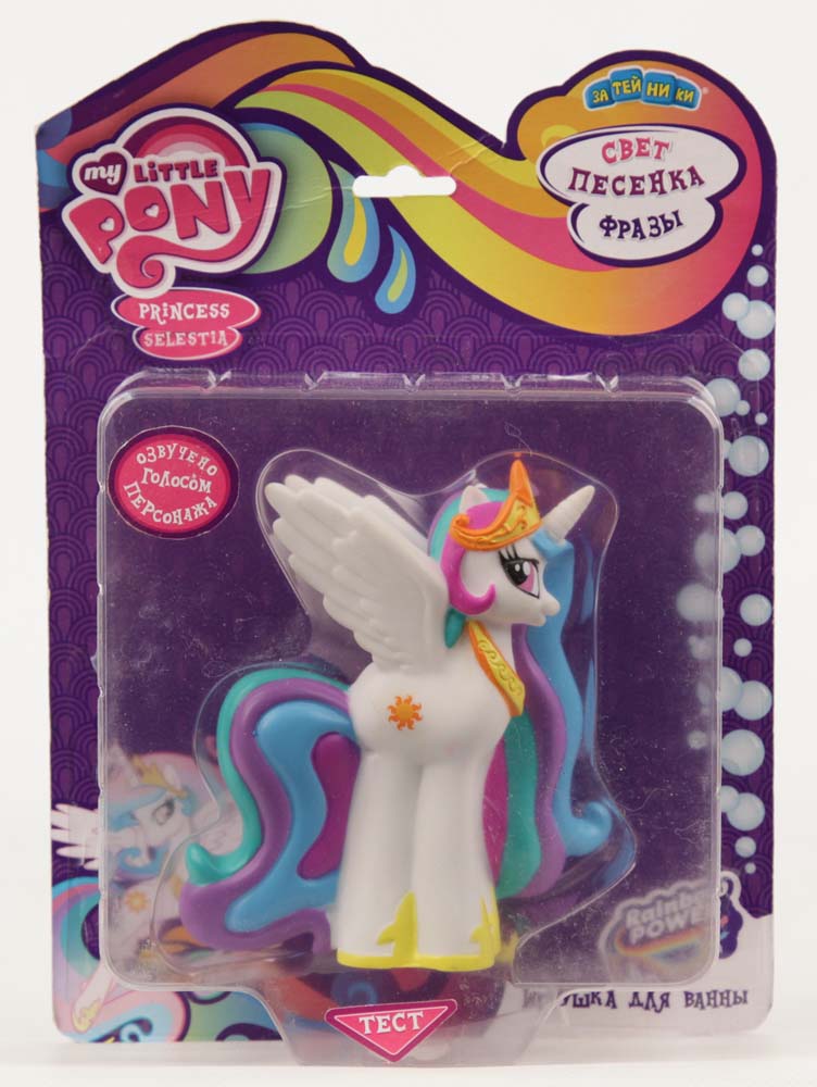 My Little pony Пластизоль Селестия со светом и звукомGT8608 My Little pony Пластизоль Селестия со светом и звукомGT8608Фигурка принцессы Селестии, ответственной за восход и закат солнца, персонажа мультсериала о приключениях милых пони, изготовлена из пластизоля — прочного материала, устойчивого ко внешним воздействиям. Внутри игрушки находится электронное устройство, благодаря которому принцесса может голосом персонажа мультика спеть песенку и произнести несколько фраз. Также игрушка снабжена световыми эффектами, обозначающими волшебную ауру, ведь правительница Эквестрии обладает магическими способностями. Электронная начинка надежно расположена внутри герметичной фигурки, поэтому с Селестией можно играть везде, даже в ванне.