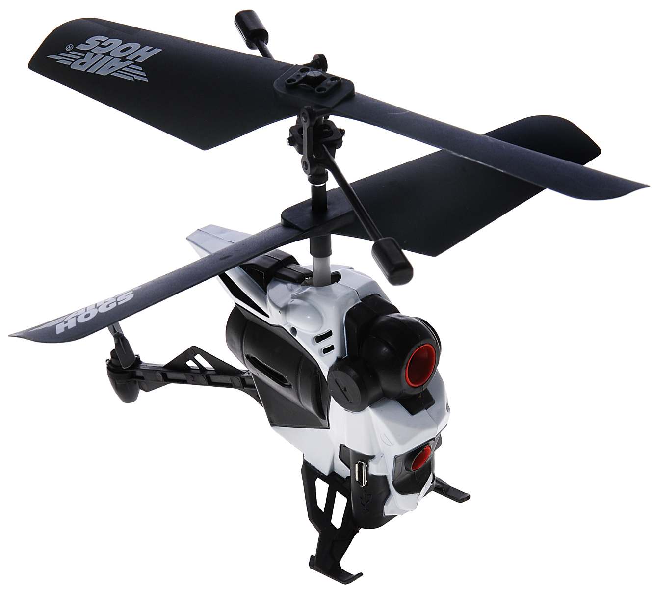 Air Hogs Вертолет на радиоуправлении Altitude Video Drone44545 Air Hogs Вертолет на радиоуправлении Altitude Video Drone44545Вертолет на инфракрасном управлении AirHogs Altitude Video Drone с камерой станет отличным подарком любому мальчишке! Управление вертолетом и камерой осуществляется с помощью 3-канального инфракрасного пульта управления. Встроенный гироскоп обеспечит ровность полета, а система стабилизации съемки сделает видео плавным и приятным для просмотра. Камера с разрешением 0.3 Мп записывает видео и фото на встроенную память, откуда отснятый материал можно скопировать на компьютер через USB (кабель в комплекте). Зарядка встроенного аккумулятора вертолета осуществляется от пульта управления. Время зарядки 40 минут. Время непрерывной работы игрушки 5 минут. Для работы пульта управления необходимы 3 батарейки напряжением 1,5 V типа ААА (не входят в комплект).
