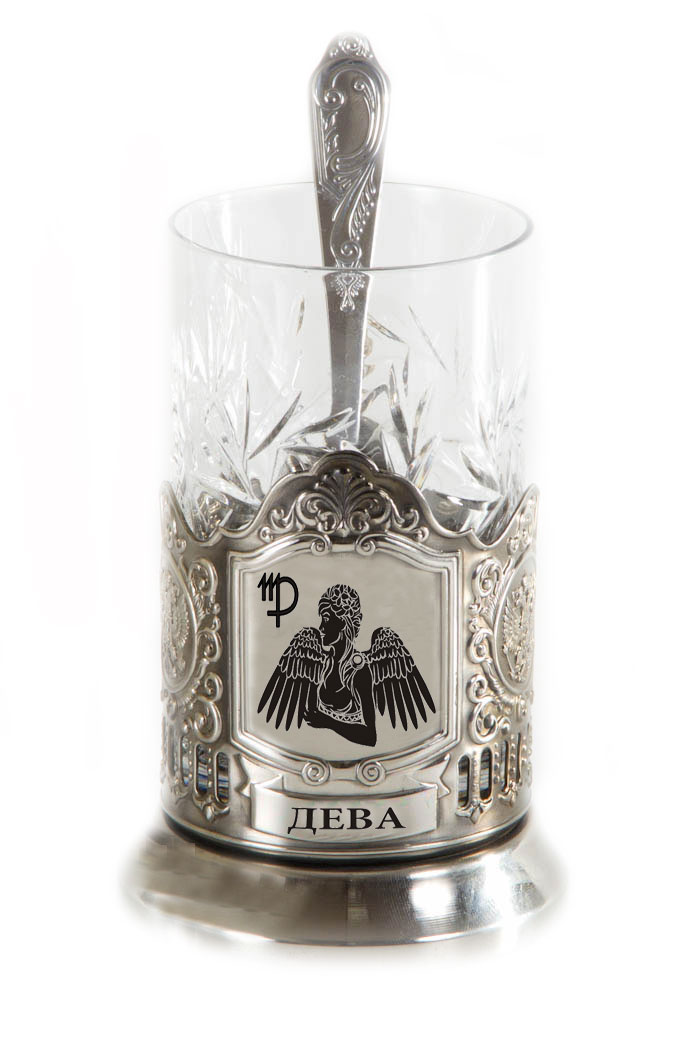 Подстаканник Дева, высота 13 см050101077 Подстаканник Дева, высота 13 см050101077Подстаканник Дева выполнен в традиционном классическом стиле. Подстаканник изготовлен из никелированной латуни, оформлен изысканным рельефом и надписью: Дева. Стакан изготовлен из хрусталя, внешние стенки украшены красивыми узорами. В комплекте предусмотрена ложечка. Чаепитие в России - особый и любимый всеми ритуал, а главная его составляющая - общение. Чай согревает холодными зимними вечерами, прохлаждает во время неспешных летних чаепитий на веранде, собирает за одним столом гостей или членов семьи. За чашкой чая завязывается непринужденный разговор по душам. Такой подстаканник станет красивым и оригинальным подарком к любому случаю. Объем: 300 мл. Высота подстаканника (со стаканом): 13 см. Диаметр стакана: 7 см. Длина ложки: 14 см.