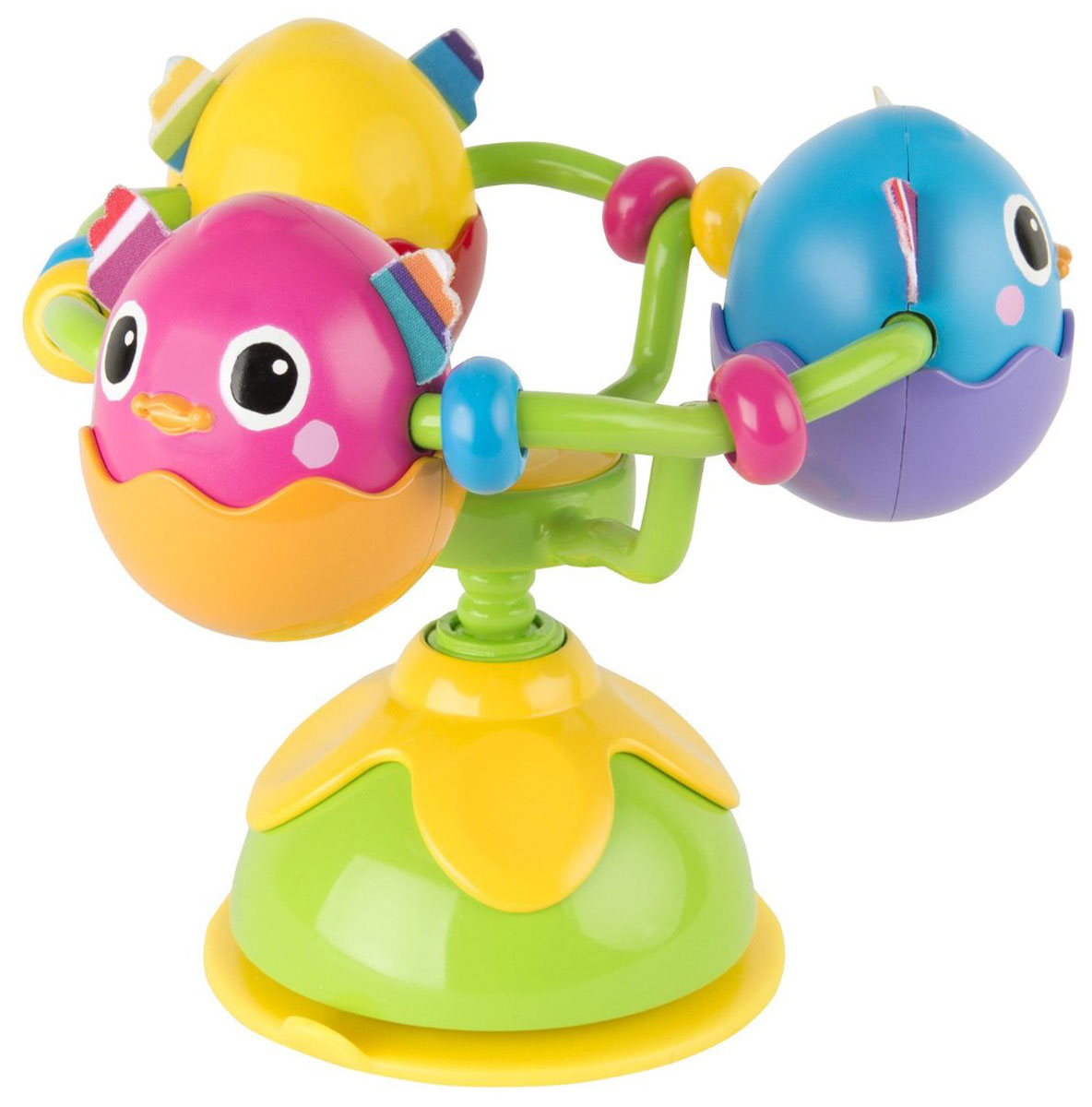 Lamaze Игрушка Веселые утята, с присоскойLC27242 Lamaze Игрушка Веселые утята, с присоскойLC27242Яркая игрушка Веселые утята приведет малыша в восторг. Изготовлена из прочного и безопасного материала в виде трех маленьких утят в скорлупках на карусели. Игрушка удобно крепится к любой ровной поверхности с помощью присоски. При вращении карусели раздается треск. Маленькие утята представляют собой погремушки, которые можно вращать вокруг собственной оси. Игры с веселыми утятами способствуют развитию мелкой моторики, слуха и зрения.