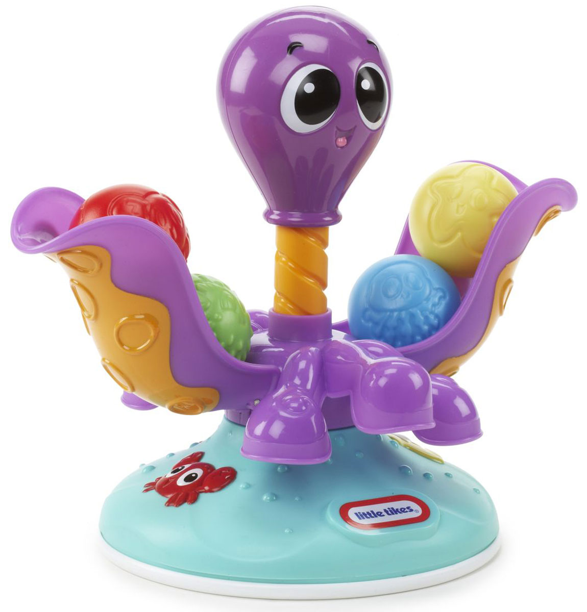 Little Tikes Развивающая игрушка Вращающийся осьминог638503 Little Tikes Развивающая игрушка Вращающийся осьминог638503Развивающая игрушка Вращающийся осьминог поможет малышу в игровой форме освоить множество полезных навыков, будет стимулировать ребенка к дальнейшим достижениям! При нажатии на голову осьминога, щупальца начинают вращаться, раскрываться, и разноцветные шарики раскатываются по полу. Ребенок может ползать вокруг игрушки, собирая мячи и складывать их обратно. В комплект входит четыре мяча разных цветов. Игрушка выполнена из экологически чистой пластмассы, которая совершенно безопасна для малышей. Эта игрушка поможет вашему ребёнку освоить навыки: сидеть, ползать, развить координацию движений, логическое мышление и мелкую моторику.