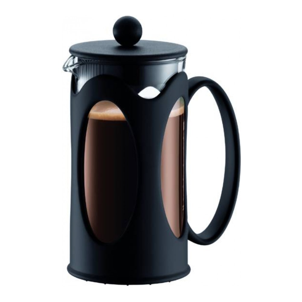 Кофейник Bodum Kenya, с прессом, цвет: черный, 350 мл10682-01 Кофейник Bodum Kenya, с прессом, цвет: черный, 350 мл10682-01Кофейник Bodum Kenya, колба которого изготовлена из прочного стекла и помещена в металлическую оправу, займет достойное место на вашей кухне. Пластиковая оправа эффективно защищает стекло. Кофейник оснащен фильтром french press из нержавеющей стали и удобной ручкой. Налить кофе в чашку можно, нажав рычаг на кофейнике. Современный дизайн кофейника Bodum Kenya идеально впишется в любой интерьер.