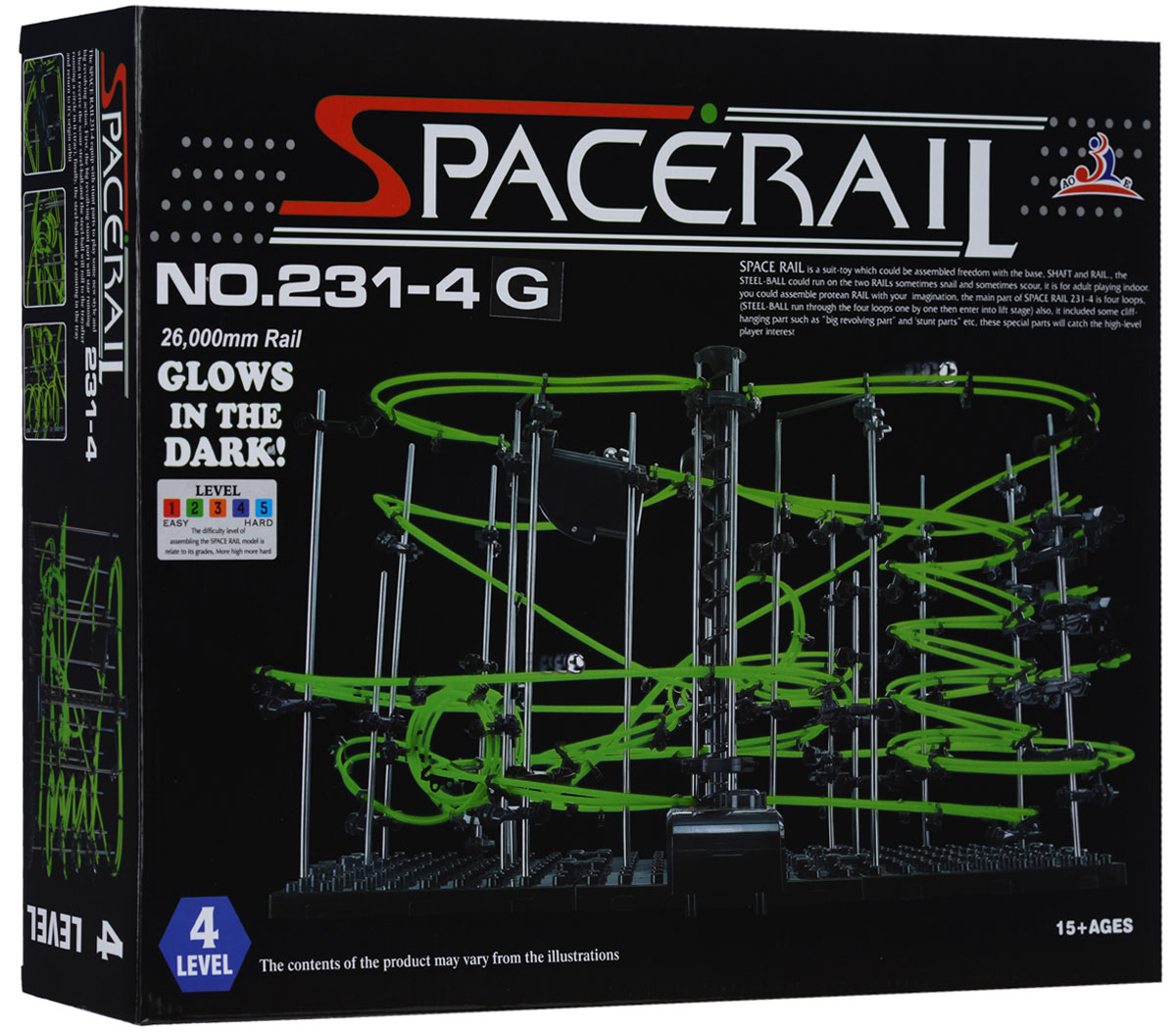 Space Rail Конструктор Glow In The Dark уровень 4231-4G Space Rail Конструктор Glow In The Dark уровень 4231-4GКонструктор Space Rail Glow In The Dark - космическая трасса, представляет собой отличную пространственную головоломку, которая увлечет всю семью от мала до велика! Процесс сборки доставит удовольствие и детям, и родителям, а запуск космической трассы приведет всех в восторг. Вы сможете построить захватывающие дороги общей длиной до 26 метров и сами задать траектории, по которым стремительно будут проноситься металлические шарики. Удивительной особенностью конструкции является то, что рельсовое полотно светится в темноте мягким зеленым светом, делая модель еще более эффектной. Это интереснейший аттракцион, напоминающий американские горки, за которым можно наблюдать часами. Комплект включает элементы для сборки модели, 4 металлических шарика и схематичную инструкцию, которая позволит собрать конструкцию правильно и быстро. Сборка конструктора поможет ребенку развить пространственное мышление и фантазию. Собранная модель станет изюминкой вашего дома и привлечет внимание...
