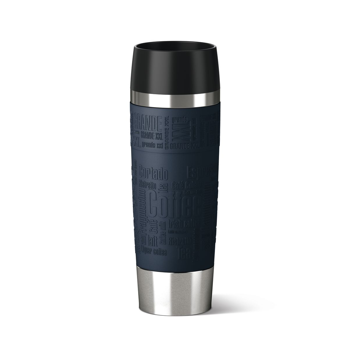 Термокружка Emsa Travel mug Grande, цвет: темно-синий, стальной, 0,5 л515618 Термокружка Emsa Travel mug Grande, цвет: темно-синий, стальной, 0,5 л515618Термокружка Emsa Travel Mug Grande - это идеальный попутчик в дороге - не важно, по пути ли на работу, в школу или во время похода по магазинам. Вакуумная кружка на 100 % герметична. Кружка имеет двустенную вакуумную колбу из нержавеющей стали, благодаря чему температура жидкости сохраняется долгое время. Кружку удобно держать благодаря покрытию Soft Touch из силикона. Изделие открывается нажатием кнопки. Пробка разбирается и превосходно моется. Дно кружки выполнено из силикона, что препятствует скольжению. Диаметр кружки по верхнему краю: 7,5 см. Диаметр дна кружки: 6,5 см. Высота кружки: 24 см. Сохранение холодной температуры: 12 ч. Сохранение горячей температуры: 6 ч.