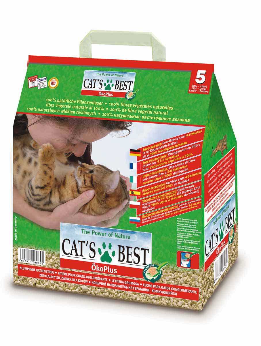 Cats Best Eko plus Наполнитель древесный комкующийся 5л*2,1кг12104 Cats Best Eko plus Наполнитель древесный комкующийся 5л*2,1кг12104Древесный комкующийся наполнитель, который можно выбрасывать в унитаз. Обладает исключительным запахопоглащением и впитываемостью в 700%