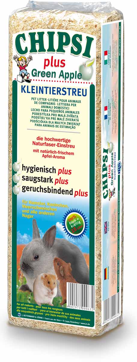 Chipsi Plus Green Apple Наполнитель древесный ароматизированный для грызунов 15л*1кг12112 Chipsi Plus Green Apple Наполнитель древесный ароматизированный для грызунов 15л*1кг12112Древесные ароматизированные опилки.