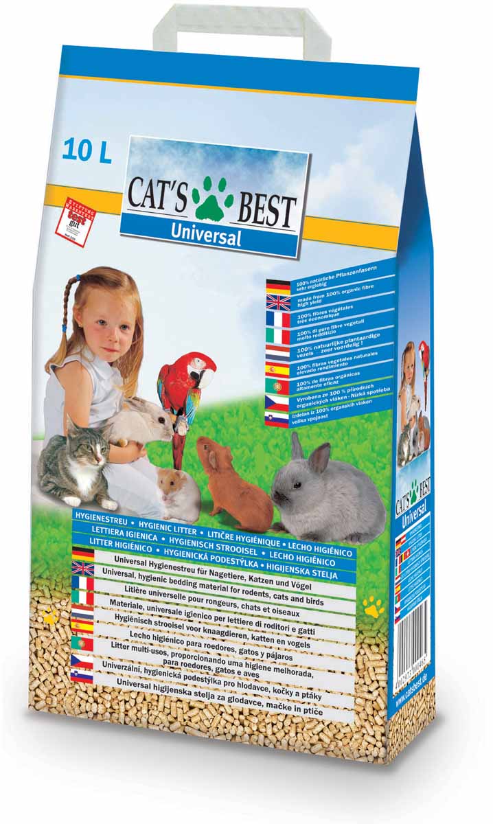 Cats Best Universal Наполнитель древесный впитывающий 10л*5,5кг26147 Cats Best Universal Наполнитель древесный впитывающий 10л*5,5кг26147Универсальная до гениальности насыпная подстилка- наполнитель: как оптимальное решение в уходе за многими видами домашних животных и птиц, даже если у Вас содержится несколько различных пород.