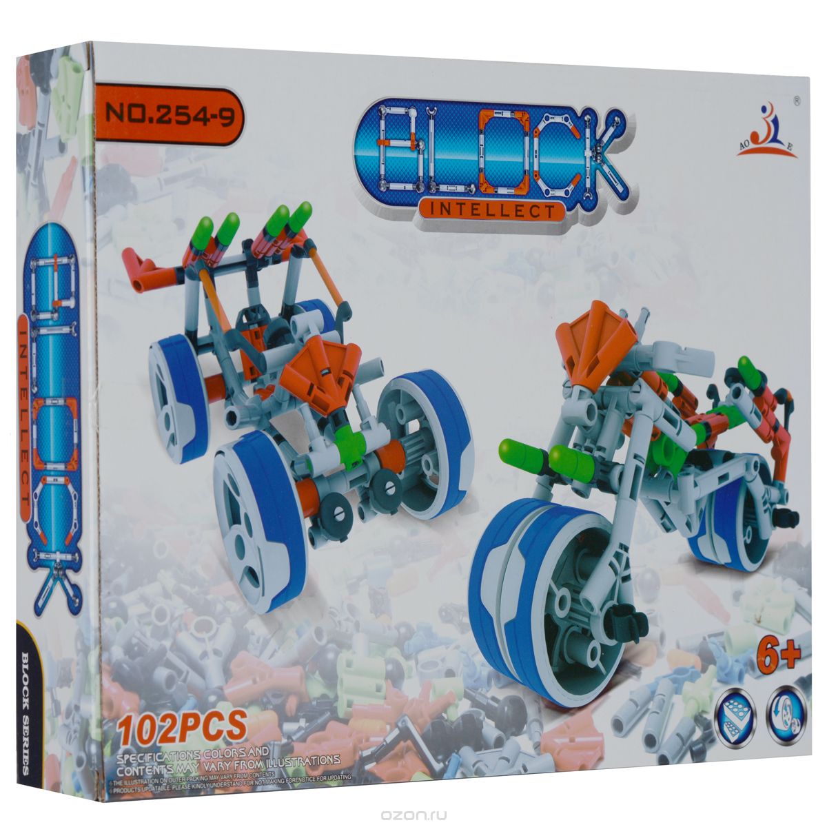 Intellect Block Конструктор 254-9254-9 Intellect Block Конструктор 254-9254-9Конструктор Intellect Block позволит вашему ребенку весело и с пользой провести время. Набор включает в себя 102 пластиковых элемента, с помощью которых можно собрать машинку или мотоцикл или собственный шедевр. Также в набор входит схематичная инструкция по сборке моделей, которая поможет собрать ту или иную конструкцию правильно и быстро. Конструктор Intellect Block поможет ребенку развить мелкую моторику рук, координацию движений и усидчивость. Характеристики: Размер упаковки (ДхШхВ): 34 см x 25 см x 5,5 см.