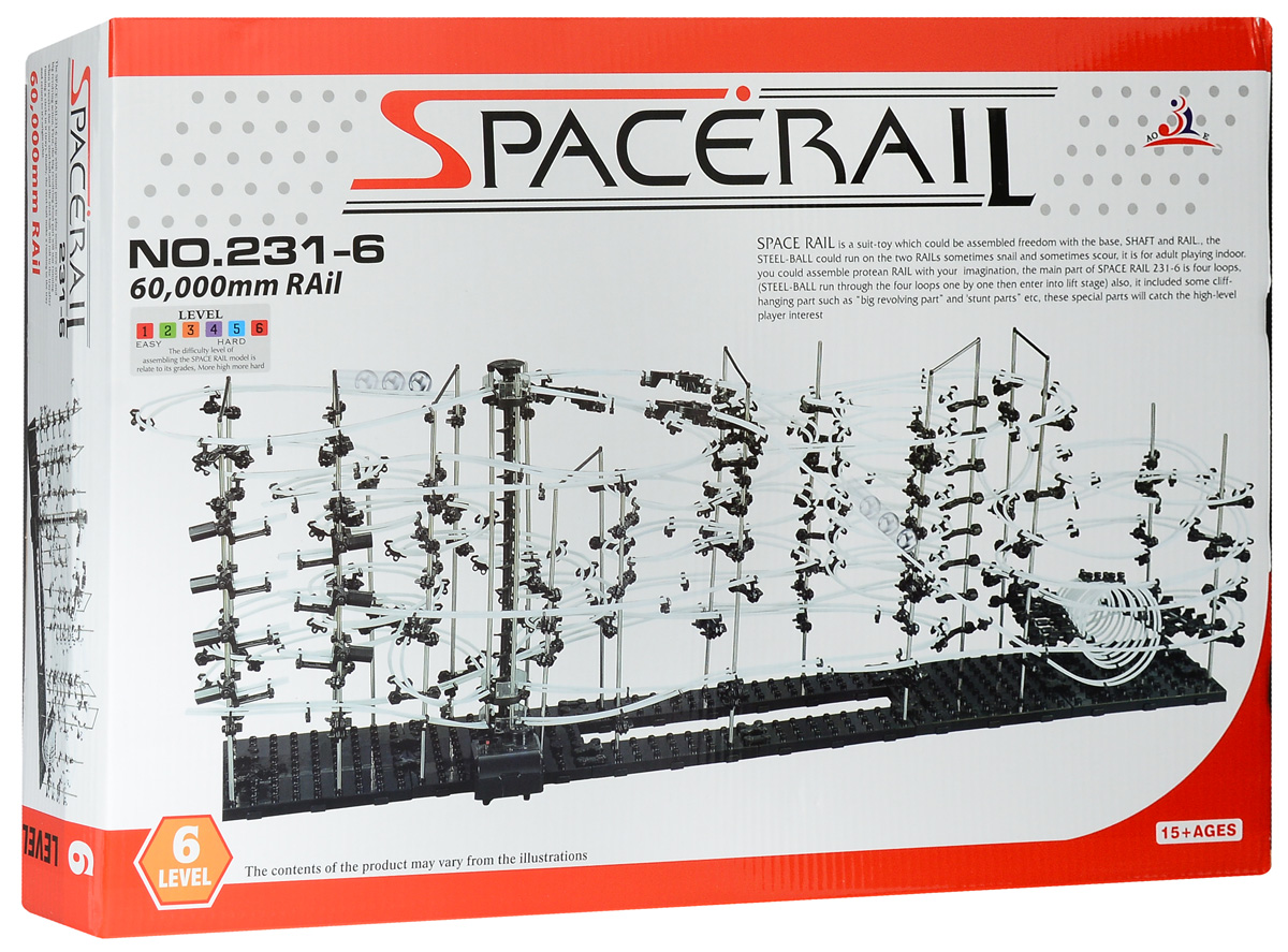 Space Rail Конструктор Уровень 6231-6 Space Rail Конструктор Уровень 6231-6Конструктор Space Rail - космическая трасса, представляет собой отличную пространственную головоломку, которая увлечет всю семью от мала до велика! Процесс сборки доставит удовольствие и детям, и родителям, а запуск космической трассы приведет всех в восторг. Вы сможете построить захватывающие дороги и сами задать траектории, по которым стремительно будут проноситься металлические шарики. Это интереснейший аттракцион, напоминающий американские горки, за которым можно наблюдать часами. Сборка конструктора поможет ребенку развить пространственное мышление и фантазию. Собранная модель станет изюминкой вашего дома и привлечет внимание окружающих. Вы и ваш ребенок сможете гордиться тем, что самостоятельно собрали такой аттракцион. Длина трассы: 6000 см. Для работы игрушки необходима 1 батарейка типа С (не входит в комплект).