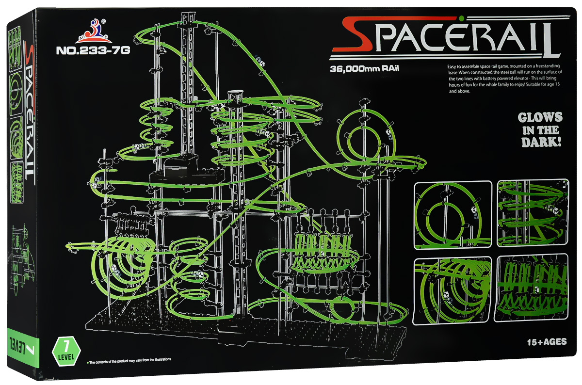 Space Rail Конструктор Glow In The Dark уровень 7 3600 см233-7G Space Rail Конструктор Glow In The Dark уровень 7 3600 см233-7GКонструктор Space Rail - космическая трасса, представляет собой отличную пространственную головоломку, которая увлечет всю семью от мала до велика! Процесс сборки доставит удовольствие и детям, и родителям, а запуск космической трассы приведет всех в восторг. Вы сможете построить захватывающие дороги и сами задать траектории, по которым стремительно будут проноситься металлические шарики. Это интереснейший аттракцион, напоминающий американские горки, за которым можно наблюдать часами. Особенностью данного конструктора является наличие светящейся в темноте трассы. Сборка конструктора поможет ребенку развить пространственное мышление и фантазию. Собранная модель станет изюминкой вашего дома и привлечет внимание окружающих. Вы и ваш ребенок сможете гордиться тем, что самостоятельно собрали такой аттракцион. Длина трассы: 3600 см. Для работы игрушки необходима 1 батарейка типа С (не входит в комплект).