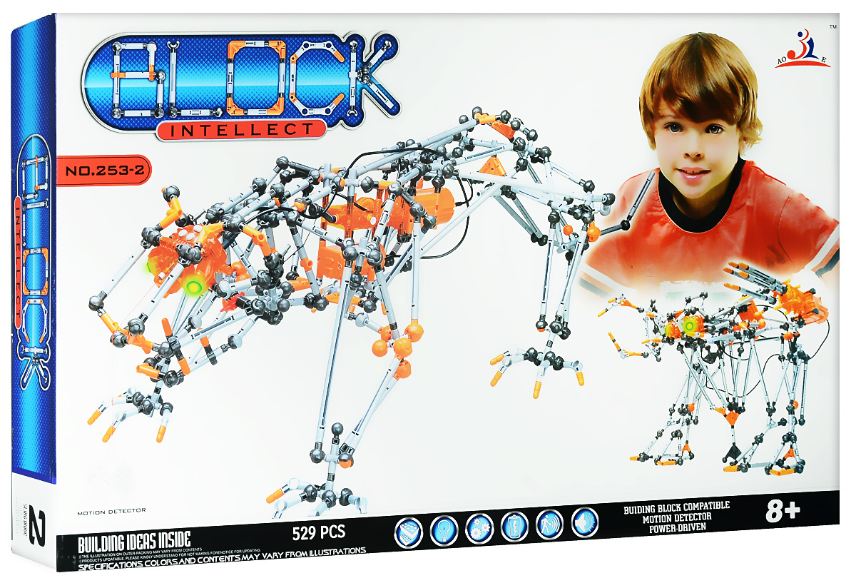 Intellect Block Конструктор 253-2253-2 Intellect Block Конструктор 253-2253-2Конструктор Intellect Block Хищник позволит вашему ребенку весело и с пользой провести время. Набор включает в себя 529 пластиковых элементов, с помощью которых можно собрать множество подвижных конструкций. Ребенок может воспользоваться примерами из буклета или проявить фантазию, создав собственный шедевр. Некоторые элементы конструктора при нажатии на кнопку светятся зеленым светом, что добавляет той или иной модели реалистичности. Особые моторчики способны оживить некоторые конструкции. Также в набор входит схематичная инструкция по сборке моделей. Конструктор Intellect Block Хищник поможет ребенку развить мелкую моторику рук, координацию движений и усидчивость. Для работы игрушки необходимы 4 батарейки типа АА (не входят в комплект).