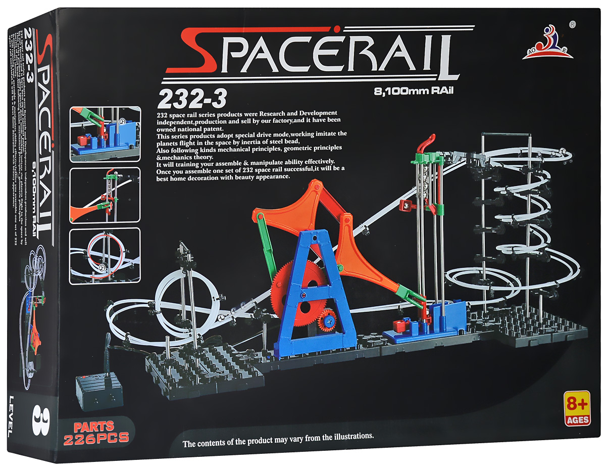 Space Rail Конструктор Уровень 3232-3 Space Rail Конструктор Уровень 3232-3Конструктор Space Rail - космическая трасса, представляет собой отличную пространственную головоломку, которая увлечет всю семью от мала до велика! Процесс сборки доставит удовольствие и детям, и родителям, а запуск космической трассы приведет всех в восторг. Вы сможете построить захватывающие дороги и сами задать траектории, по которым стремительно будут проноситься металлические шарики. Это интереснейший аттракцион, напоминающий американские горки, за которым можно наблюдать часами. Сборка конструктора поможет ребенку развить пространственное мышление и фантазию. Собранная модель станет изюминкой вашего дома и привлечет внимание окружающих. Вы и ваш ребенок сможете гордиться тем, что самостоятельно собрали такой аттракцион. Длина трассы: 81 см. Для работы игрушки необходимы 3 батарейки типа АА (не входят в комплект).