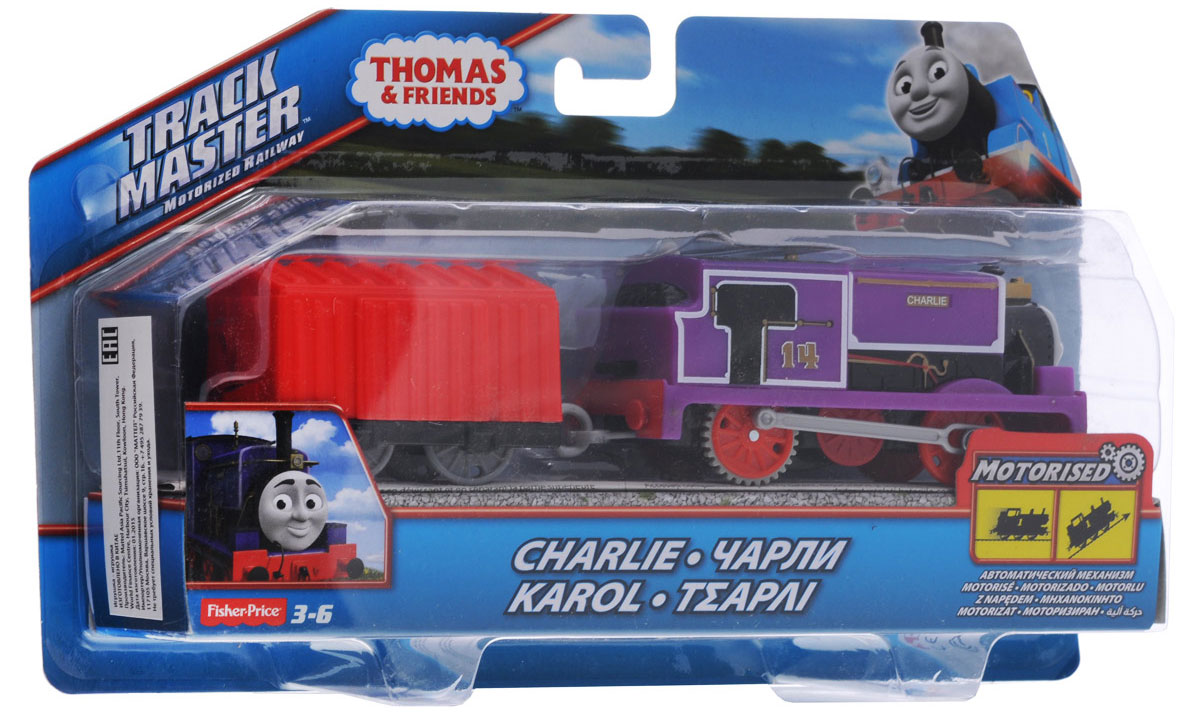 Thomas & Friends Паровозик Чарли с вагончикомBMK88_CDB71 Thomas & Friends Паровозик Чарли с вагончикомBMK88_CDB71Паровозик Thomas & Friends Чарли привлечет внимание вашего малыша и не позволит ему скучать. Он выполнен из прочного пластика в виде Чарли - персонажа популярного мультсериала Томас и его друзья (Thomas & Friends). Игрушка имеет улучшенные скоростные характеристики и мощность. С таким двигателем Чарли будет набирать еще большую скорость и высоту, совершая захватывающие путешествия. Переведите переключатель на крыше Чарли и с ветерком отправьте паровозик в увлекательное путешествие! В комплект входит дополнительный грузовой вагончик. Порадуйте своего непоседу такой замечательной игрушкой! Рекомендуемый возраст: от 3 до 6 лет. Необходимо докупить 2 батарейки напряжением 1,5V типа ААА (не входят в комплект).