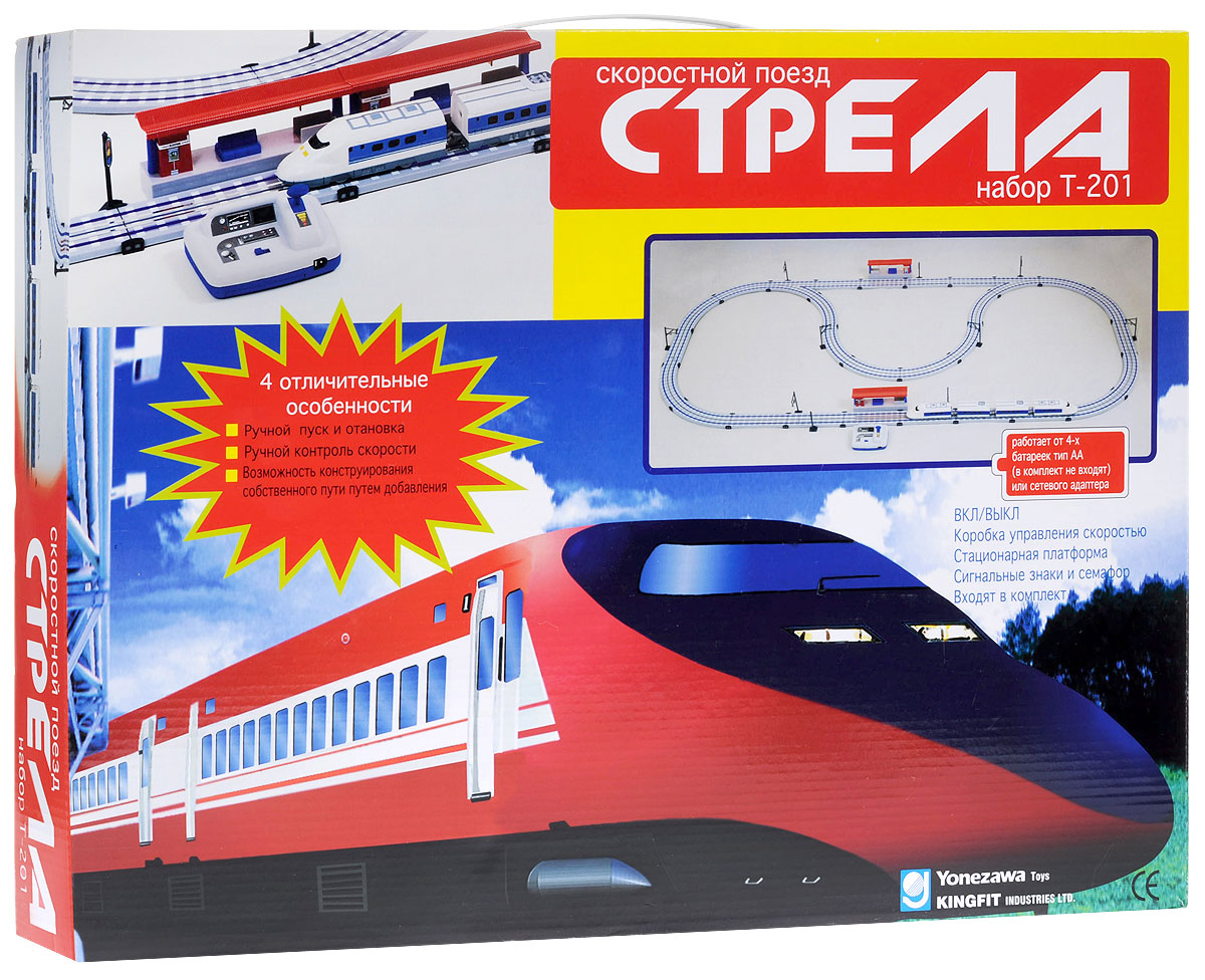 Racing PRO Железная дорога Скоростной поезд Стрела Т-201T201 Racing PRO Железная дорога Скоростной поезд Стрела Т-201T201Яркий игровой набор Racing PRO Скоростной поезд Стрела Т-201 привлечет внимание каждого любителя железных дорог и необычных игр. Набор состоит из двух локомотивов с двумя прицепными вагонами и элементов для сборки уникальной двухуровневой железной дороги с двумя станционными платформами, семафорами и реалистичными аксессуарами. При помощи специального отсека в поезде вручную можно управлять его скоростью. Путем добавления или удаления секций дороги можно сконструировать собственный уникальный путь. Также в наборе схематичная инструкция на русском языке. Набор позволит ребенку не только получать удовольствие от игры и соревнований, но и развивать пространственное воображение, мелкую моторику рук и координацию движений. Порадуйте его таким замечательным подарком! Отсек для управления поездом может работать как от батареек, так и от сетевого адаптера (входит в комплект). Необходимо докупить 4 батарейки напряжением 1,5V типа АА (не входят в...