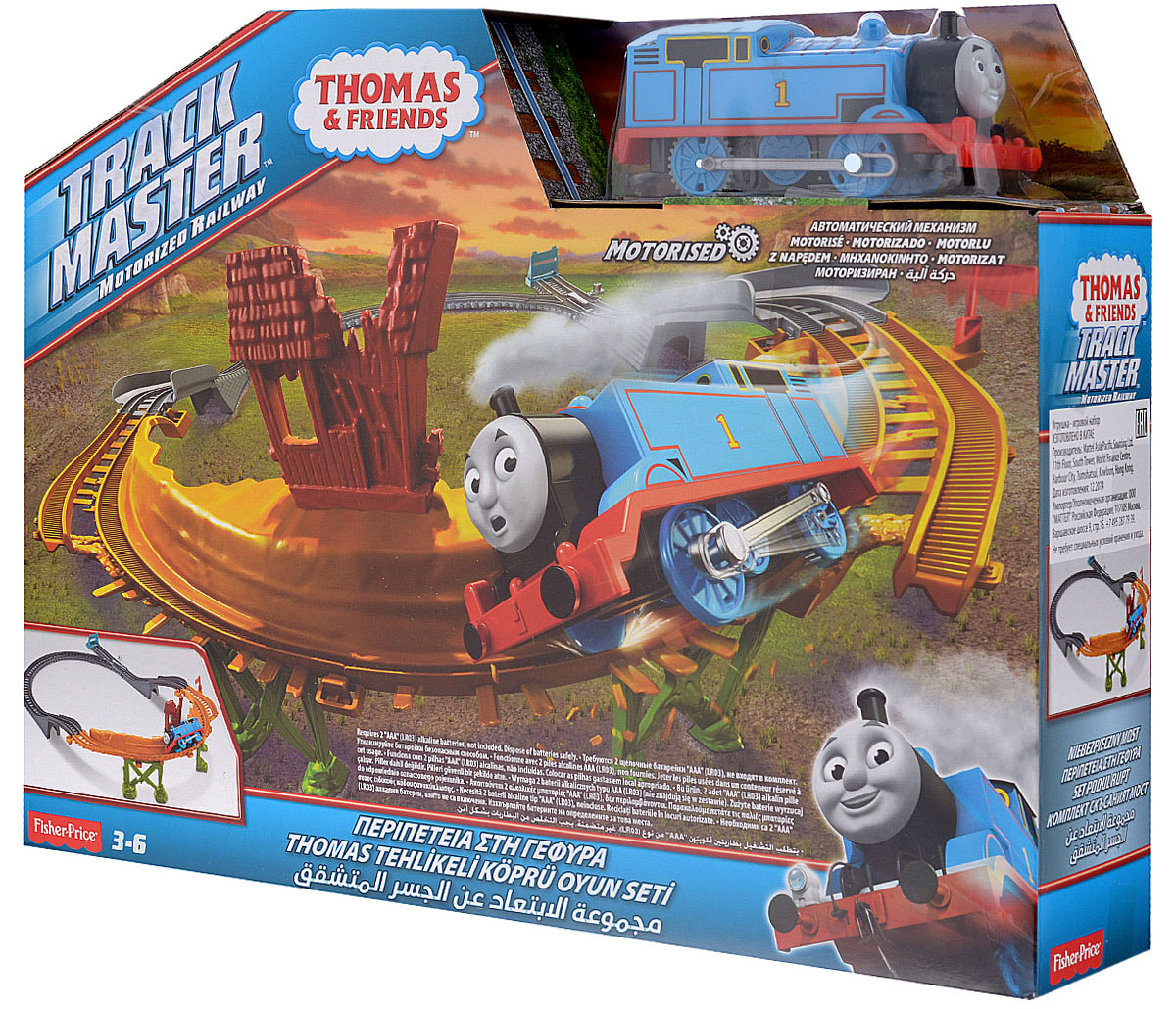 Thomas&Friends Железная дорога Сломанный мостCDB59 Thomas&Friends Железная дорога Сломанный мостCDB59Железная дорога Thomas&Friends Сломанный мост порадует любого малыша, интересующегося железными дорогами. Набор включает в себя паровозик, а также элементы железнодорожного полотна и адаптеры, из которых можно собрать железную дорогу с обрушившимся мостом. Томас должен преодолеть опасный горный путь, минуя обвал! Набирая скорость на крутом подъеме, Томасу предстоит преодолеть громадную пропасть между участками железнодорожного полотна! Функция автосброс позволяет играть без остановки - трек переустанавливается автоматически. Этот игровой набор - захватывающее приключение, в котором маленькому синему паровозику потребуются большая скорость и храбрость! Благодаря адаптерам, набор совместим с другими наборами из серии Thomas& Friends: Track Master. Такой набор понравится не только детям, но и взрослым, он подарит вашему малышу множества веселых моментов и увлекательные возможности для игры. Рекомендуемый возраст: от 3 до 6 лет. ...