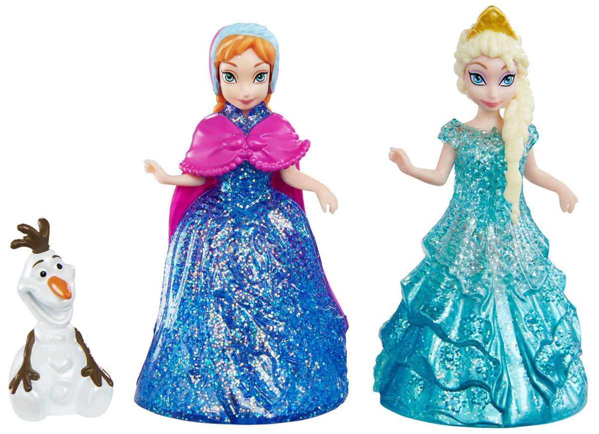 Disney Frozen Игровой набор Анна Эльза и Олаф CBM27CBM27 Disney Frozen Игровой набор Анна Эльза и Олаф CBM27CBM27Игровой набор Disney Frozen Анна, Эльза и Олаф непременно понравится всем юным поклонницам мультфильма Холодное сердце. Куклы Анна и Эльза оснащены колесиками, так что с ними можно играть, катая по ровной поверхности. Еще одна особенность этих кукол состоит в том, что они оснащены технологией MagiClip. Это означает, что у куколок очень легко снимаются и надеваются их красивые наряды. Чтобы снять или надеть пластиковое платье на такую куколку, его нужно всего лишь разжать или сжать наподобие прищепки. Платья украшены узорами и обильно усыпаны переливающимися блестками. Анна и Эльза могут меняться платьицами друг с другом или с другими куколками с технологией MagiClip из серии. Ручки, ножки и головы кукол подвижные. У принцесс имеется верный друг - снеговик по имени Олаф, которого оживила ледяная магия Эльзы. Олаф - очень милый и забавный персонаж. Поэтому ребенку особенно приятно будет играть с этим набором кукол, куда вошла и фигурка снеговика. Олаф изображен в сидящей позе. ...