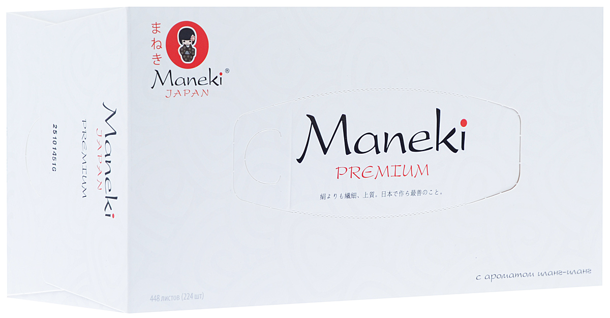 Салфетки бумажные Maneki Black & White, ароматизированные, двухслойные, цвет упаковки: белый, 19,5 x 19 см, 224 штFT678_белый Салфетки бумажные Maneki Black & White, ароматизированные, двухслойные, цвет упаковки: белый, 19,5 x 19 см, 224 штFT678_белыйДвухслойные бумажные салфетки Maneki Black & White, выполненные из натуральной экологически чистой целлюлозы, подарят превосходный комфорт и ощущение чистоты и свежести. Изделия обладают приятным ароматом иланг-иланга. Салфетки упакованы в коробку, поэтому их удобно использовать дома или взять с собой в офис или машину. Размер салфетки: 19,5 см х 19 см.
