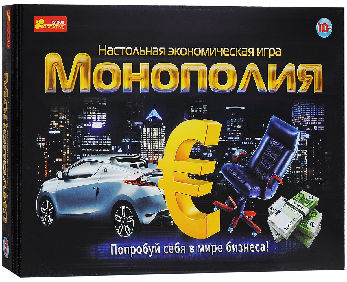 Ranok Настольная игра Монополия Евро978-966-679-036-4 Ranok Настольная игра Монополия Евро978-966-679-036-4Монополия - одна из самых увлекательных настольных игр, которая обучает торговле недвижимостью. Изобретенная в Америке во времена великой депрессии, эта игра позволит вам распоряжаться большими деньгами и быстро разбогатеть. Цель игры - выиграть, оставшись единственным не обанкротившимся игроком. В ходе игры вы можете перемещаться по игровому полю и посещать самые интересные места земного шара. Также игроки платят за штампы мест, в которых остановились и помещают их в паспорт. С других игроков необходимо брать гостевую плату за остановку в месте, штамп от которого находится у вас. Выигрывает игрок, который первым заполнит паспорт штампами. Последний не обанкротившийся участник игры считается победителем. В комплект игры входит: игровое поле, игровые карточки, карточки менеджера, 2 игровых кубика, 6 фишек, евро банкноты и правила игры на русском языке.