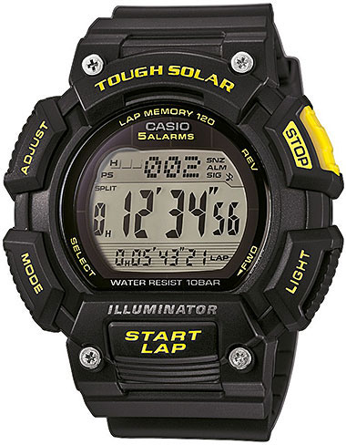 Часы наручные Casio Sports, цвет: черный, желтый. STL-S110H-1CEFSTL-S110H-1CEF Часы наручные Casio Sports, цвет: черный, желтый. STL-S110H-1CEFSTL-S110H-1CEFМногофункциональные часы Casio Sports выполнены из полимерного материала, нержавеющей стали и минерального стекла. Корпус часов дополнен символикой бренда. Корпус изделия изготовлен из полимерного материала с элементами из нержавеющей стали и имеет степень влагозащиты равную 10 atm. Часы оснащены долговечным механизмом. Дополнительные функции часов: -Электролюминесцентная подсветка: благодаря электролюминесцентной панели, обеспечивающей освещение всего циферблата, облегчается считывание данных. В часах есть функция послесвечения - несколько секунда после того, как вы нажали на кнопку подсветки, подсветка работает. -Солнечная батарейка: подзаряжающаяся батарейка обеспечивает питание часов для работы. -Мировое время: отображение текущего времени в основных городах и конкретных областях по всему миру. -Секундомер - 1/100 сек.-100 часов: прошедшее время измеряется с точностью в 1/100 секунды. Пределы измерения достигают 100 часов. -Память...