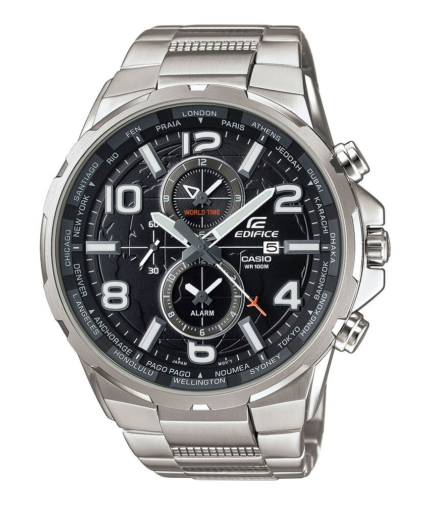 Часы наручные Casio, цвет: черный, серебристый. EFR-302D-1AEFR-302D-1A Часы наручные Casio, цвет: черный, серебристый. EFR-302D-1AEFR-302D-1AНаручные часы Casio произведены опытными специалистами из материалов самого высокого качества на базе новейших технологий. Часы прошли тщательную проверку и контроль качества. Часы оснащены японским кварцевым механизмом. Корпус выполнен из высококачественной нержавеющей стали. Циферблат оформлен накладными знаками в виде арабских цифр и отметок, защищен минеральным стеклом. Часы имеют три стрелки: часовую, минутную и секундную. Необритовое светонакопительное покрытие стрелок и отметок обеспечивает длительное послесвечение в темноте даже после кратковременного нахождения на свету. Браслет часов выполнен из высококачественной нержавеющей стали и оснащен застежкой-клипсой. Часы имеют дополнительные функции: мировое время, индикатор даты, будильник. Часы укомплектованы паспортом с подробной инструкцией и упакованы в оригинальную фирменную коробку. Характеристики: Длина браслета (с учетом корпуса): 25 см. Ширина...
