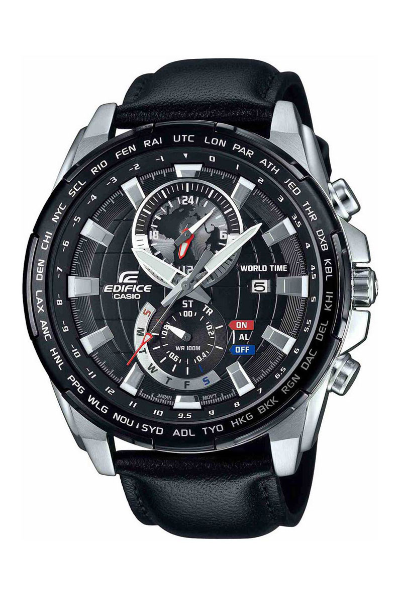 Часы наручные Casio, цвет: черный, серебристый. EFR-550L-1AEFR-550L-1A Часы наручные Casio, цвет: черный, серебристый. EFR-550L-1AEFR-550L-1AНаручные часы Casio произведены опытными специалистами из материалов самого высокого качества на базе новейших технологий. Часы прошли тщательную проверку и контроль качества. Часы оснащены японским кварцевым механизмом. Корпус выполнен из высококачественной нержавеющей стали с частичным IP покрытием. Циферблат оформлен накладными знаками в виде отметок, защищен минеральным стеклом. Часы имеют три стрелки: часовую, минутную и секундную. Необритовое светонакопительное покрытие стрелок и отметок обеспечивает длительное послесвечение в темноте даже после кратковременного нахождения на свету. Ремешок часов выполнен из натуральной кожи и оснащен застежкой-пряжкой. Часы имеют дополнительные функции: мировое время, секундомер, таймер, индикатор даты, будильник, хронограф. Часы укомплектованы паспортом с подробной инструкцией и упакованы в оригинальную фирменную коробку. Характеристики: Длина ремешка (с учетом корпуса): 25 см. ...