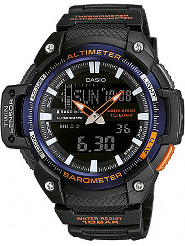 Часы наручные Casio, цвет: черный, синий, оранжевый. SGW-450H-2BSGW-450H-2B Часы наручные Casio, цвет: черный, синий, оранжевый. SGW-450H-2BSGW-450H-2BМногофункциональные часы Casio выполнены из полимерного материала, нержавеющей стали и минерального стекла. Корпус часов дополнен символикой бренда. Корпус изделия изготовлен из полимерного материала с элементами из нержавеющей стали и имеет степень влагозащиты равную 10 atm. Часы оснащены долговечным механизмом и дополнительной функцией электролюминесцентной подсветки циферблата. Дополнительные функции часов: барометр, термометр, альтиметр, мировое время, секундомер, таймер, будильник, автоматический календарь, второй часовой пояс. Браслет изделия выполнен из долговечного полимерного материала и дополнен практичной застежкой-пряжкой, которая позволит моментально снимать и одевать часы без лишних усилий. Изделие поставляется в фирменной упаковке. Часы Casio подчеркнут отменное чувство стиля у их обладателя.