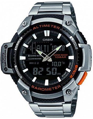 Часы наручные Casio, цвет: черный, стальной, оранжевый. SGW-450HD-1BSGW-450HD-1B Часы наручные Casio, цвет: черный, стальной, оранжевый. SGW-450HD-1BSGW-450HD-1BМногофункциональные часы Casio выполнены из полимерного материала, нержавеющей стали и минерального стекла. Корпус часов дополнен символикой бренда. Корпус изделия изготовлен из полимерного материала с элементами из нержавеющей стали и имеет степень влагозащиты равную 10 atm. Часы оснащены долговечным механизмом и дополнительной функцией электролюминесцентной подсветки циферблата. Дополнительные функции часов: барометр, термометр, альтиметр, мировое время, секундомер, таймер, будильник, автоматический календарь, второй часовой пояс. Браслет изделия выполнен из нержавеющей стали и дополнен практичным складным замком, который позволит моментально снимать и одевать часы без лишних усилий. Изделие поставляется в фирменной упаковке. Часы Casio подчеркнут отменное чувство стиля у их обладателя.