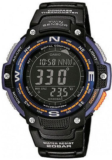 Часы наручные Casio, цвет: черный, синий, оранжевый. SGW-100-2BSGW-100-2B Часы наручные Casio, цвет: черный, синий, оранжевый. SGW-100-2BSGW-100-2BМногофункциональные часы Casio выполнены из полимерного материала, нержавеющей стали и минерального стекла. Корпус часов дополнен символикой бренда. Корпус изделия изготовлен из полимерного материала с элементами из нержавеющей стали и имеет степень влагозащиты равную 20 atm. Часы оснащены долговечным механизмом и дополнительной функцией электролюминесцентной подсветки циферблата. Дополнительные функции часов: цифровой компас, термометр, мировое время, секундомер, таймер, будильник, автоматический календарь. Браслет изделия выполнен из долговечного полимерного материала и дополнен практичной застежкой-пряжкой, которая позволит моментально снимать и одевать часы без лишних усилий. Изделие поставляется в фирменной упаковке. Часы Casio подчеркнут отменное чувство стиля у их обладателя.