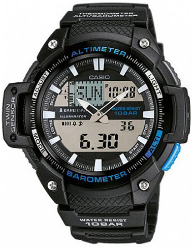 Часы наручные Casio, цвет: черный, синий. SGW-450H-1ASGW-450H-1A Часы наручные Casio, цвет: черный, синий. SGW-450H-1ASGW-450H-1AМногофункциональные часы Casio выполнены из полимерного материала, нержавеющей стали и минерального стекла. Корпус часов дополнен символикой бренда. Корпус изделия изготовлен из полимерного материала с элементами из нержавеющей стали и имеет степень влагозащиты равную 10 atm. Часы оснащены долговечным механизмом и дополнительной функцией электролюминесцентной подсветки циферблата. Дополнительные функции часов: барометр, термометр, альтиметр, мировое время, секундомер, таймер, будильник, автоматический календарь, второй часовой пояс. Браслет изделия выполнен из долговечного полимерного материала и дополнен практичной застежкой-пряжкой, которая позволит моментально снимать и одевать часы без лишних усилий. Изделие поставляется в фирменной упаковке. Часы Casio подчеркнут отменное чувство стиля у их обладателя.