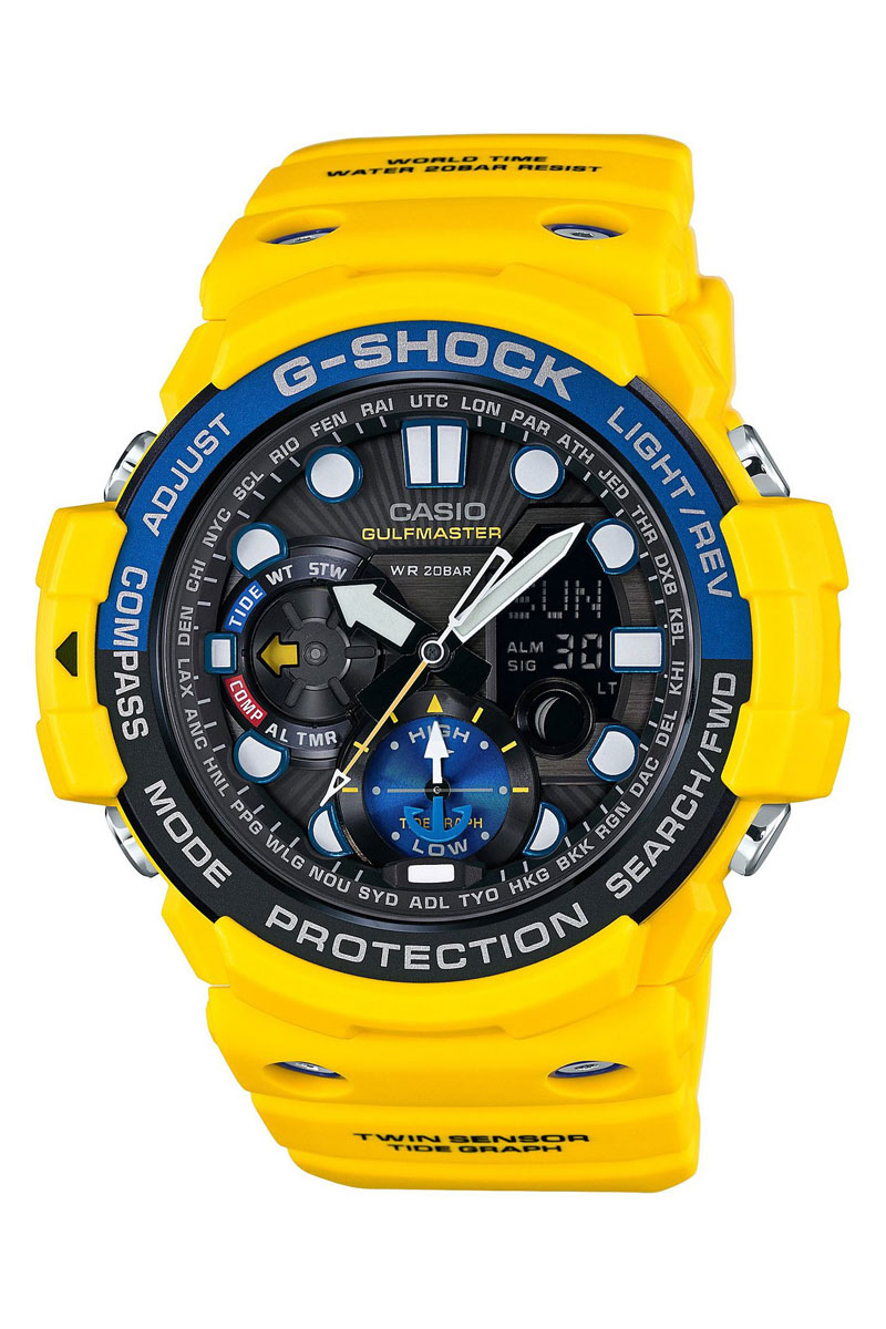 Часы наручные Casio, цвет: желтый, черный, синий. GN-1000-9AGN-1000-9A Часы наручные Casio, цвет: желтый, черный, синий. GN-1000-9AGN-1000-9AНаручные часы Casio произведены опытными специалистами из материалов самого высокого качества на базе новейших технологий. Часы прошли тщательную проверку и контроль качества. Часы оснащены кварцевым механизмом. Корпус выполнен из полимерного материала. Дисплей часов защищен минеральным стеклом, устойчивым к появлению царапин и подсвечивается светодиодной автоматической супер-подсветкой. При движении руки дисплей освещается ярким светом. Ремешок часов выполнен из полимерного материала и оснащен застежкой-пряжкой. Часы имеют дополнительные функции: мировое время, индикатор даты, секундомер, таймер, будильник, компас, термометр, приливы и возраст Луны. Ударопрочная конструкция защищает механизм от ударов и вибрации. Часы укомплектованы паспортом с подробной инструкцией и упакованы в оригинальную фирменную коробку. Характеристики: Длина ремешка (с учетом корпуса): 28 см. Ширина ремешка: 2,5 см. Диаметр корпуса: 5,5 см. ...