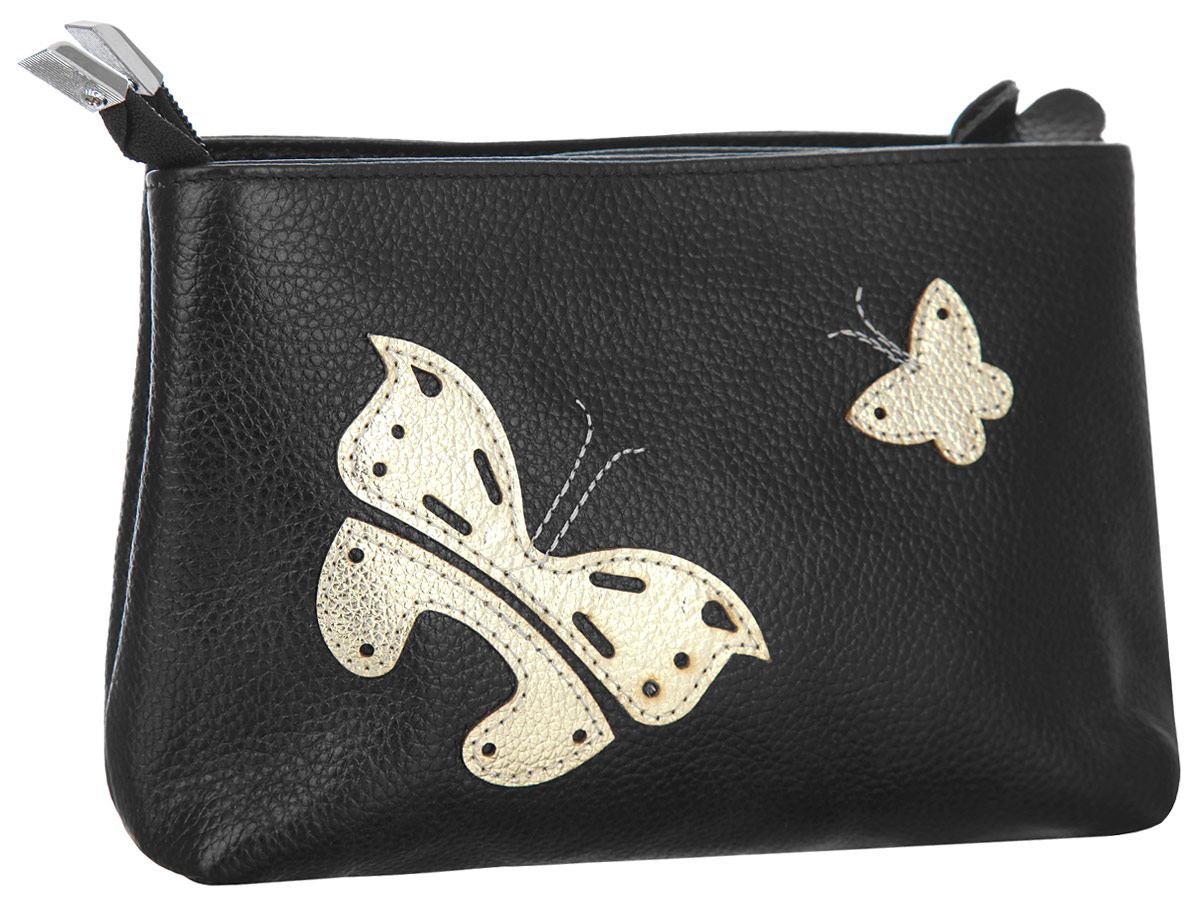 Косметичка Cheribags, цвет: черный, золотой. K-5K-5 Косметичка Cheribags, цвет: черный, золотой. K-5K-5Стильная косметичка Cheribags выполнена в из натуральной кожи с зернистой фактурой и оформлена аппликацией в виде бабочек. Косметичка закрывается на молнию и содержит два вместительных отделения. Оригинальная косметичка Cheribags станет отличным подарком для человека, ценящего качественные и практичные вещи.
