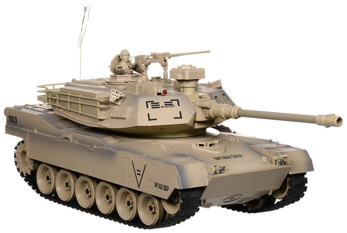 Пламенный мотор Танк на радиоуправлении Abrams М1А2 масштаб 1:1887560 Пламенный мотор Танк на радиоуправлении Abrams М1А2 масштаб 1:1887560Радиоуправляемый танк Пламенный мотор Abrams М1А2 понравится не только малышам, но и взрослым любителям военной техники. Игрушка, выполненная из безопасного прочного пластика с элементами из металла, досконально воспроизводит модель легендарного американского танка Abrams М1А2 в масштабе 1/18. В комплект входят также 2 съемных навесных пулемета и фигурка командира. Танк может двигаться вправо, влево, вперед и назад с тремя скоростями - 8 км/ч, 10 км/ч и 12 км/ч, а также вращаться на месте и преодолевать подъемы под углом 45 градусов. Башня танка может вращаться направо и налево на 320 градусов, а регулируемая пушка опускается и поднимается. Пневматическая пушка с улучшенной баллистической системой стреляет пластиковыми пульками и имеет прицельную дальность стрельбы 12 метров. При каждом выстреле танк откатывается назад как настоящий! Для имитации реалистичных действий предусмотрена возможность управления движением танка и башней одновременно. Радиус действия пульта...