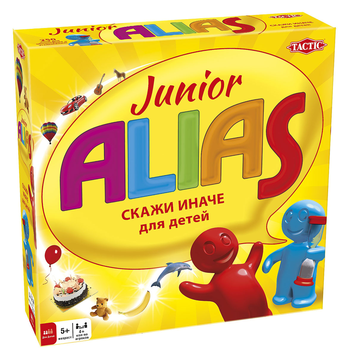 Tactic Games Настольная игра Alias Скажи иначе53366 Tactic Games Настольная игра Alias Скажи иначе53366Обновленная версия любимой игры Alias, развивающей сообразительность, скорость реакции, внимательность и значительно улучшающая словарный запас и речь малышей. Новый дизайн коробочки стал еще удобнее и красочнее! В этой версии развивающей игры появились новые увлекательные задания и слова для разгадывания. Дети с удовольствием поиграют в Alias, настольная игра надолго увлечет юных эрудитов. Малышам нравится выигрывать, поэтому они с огромным рвением будут выполнять задания и зарабатывать очки для своей команды. Например, нужно будет объяснить слово с помощью антонимов или синонимов. Не так-то просто, как вам кажется! Яркие элементы игры привлекут внимание детей, они будут так погружены в игру, что не заметят, как быстро пролетит время! Взрослые могут присоединиться, и тогда вечер точно будет чудесным. Все детали игры безопасны и сделаны из материалов высокого качества. В комплекте: карточки-задания (250 шт.) и подробные правила на русском языке.