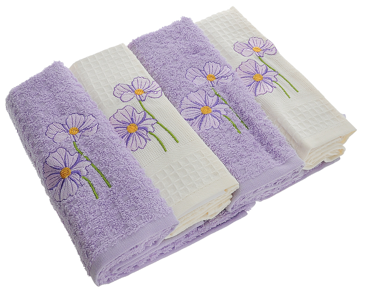 Набор кухонных полотенец Mariposa Violet, 40 х 60 см, 4 шт55681 Набор кухонных полотенец Mariposa Violet, 40 х 60 см, 4 шт55681Набор Mariposa Violet состоит из четырех кухонных полотенец (2 вафельных и 2 махровых), выполненных из натурального экологически чистого хлопка. Качество материала гарантирует безопасность не только взрослых, но и самых маленьких членов семьи. Полотенца оформлены яркой цветочной вышивкой. Наборы кухонных полотенец Mariposa идеально дополнят интерьер вашей кухни и создадут атмосферу уюта и комфорта. Mariposa - интерьер и практичность современной кухни! В коллекции Mariposa вы найдете все, что сделает интерьер вашей кухни стильным и гармоничным. Коллекция Mariposa станет незаменимым оформлением и практичной деталью, как дома, так и на пикнике. Вы сможете подобрать изысканные полотенца и наборы, стильные скатерти. Коллекция украшена яркими рисунками в разных стилях, это, несомненно, поможет вам создавать каждый день новое настроение на кухне и дарить вкусную радость вашим близким.