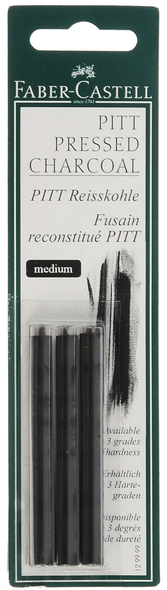 Faber-Castell Прессованный уголь Pitt Monochrome Medium 3 шт129999 Faber-Castell Прессованный уголь Pitt Monochrome Medium 3 шт129999Прессованный уголь Faber-Castell Pitt Monochrome от всемирно известной компании Faber-Castell (Германия) - это один из самых высококачественных продуктов мирового лидера по производству графических материалов. Прессованный уголь изготавливается из угля, сажи и глины. Он передает самый точный оттенок черного, который вы только сможете найти. Прессованный уголь, в отличие от натурального, не такой сыпучий, им нельзя рисовать контуры на холсте, он не стирается с холста или картона, и предназначен в первую очередь для создания самостоятельных картин углем: портретов, пейзажей, натюрмортов. Картины будут очень насыщенными, так как прессованный уголь дает достаточно толстую, мягкую и насыщенную линию. Лучше использовать прессованный уголь как самостоятельный художественный элемент. Степень твердости: Medium. В комплекте 3 угольных стержня.