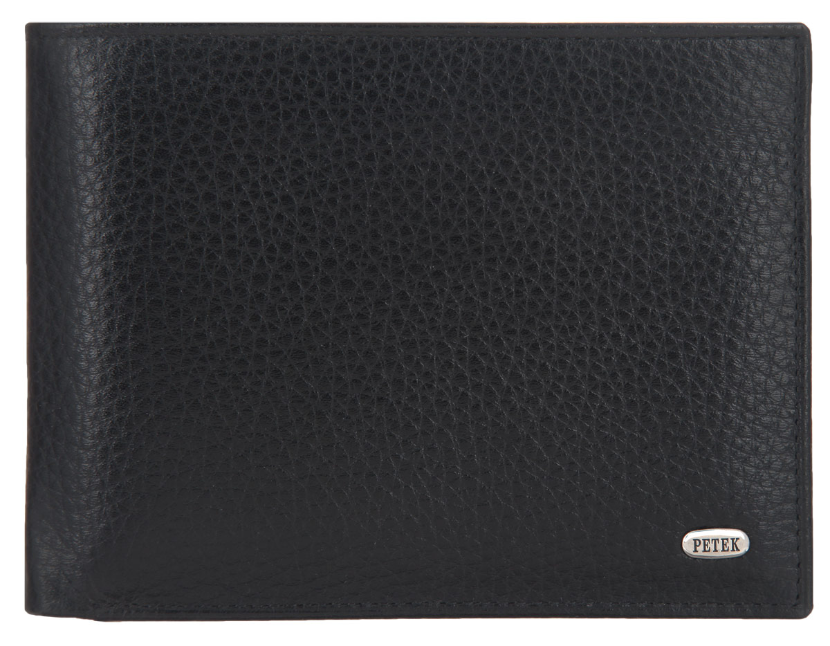 Портмоне мужское Petek 1855, цвет: черный. 203.46RU.01203.46RU.01 Black Портмоне мужское Petek 1855, цвет: черный. 203.46RU.01203.46RU.01 BlackСтильное мужское портмоне Petek 1855 выполнено из натуральной кожи с зернистой поверхностью. Лицевая сторона оформлена металлической пластиной с гравировкой в виде названия бренда. Изделие раскладывается пополам. Портмоне содержит один накладной карман, дин один карман-уголок, съемную деталь с четырьмя карманами для визиток и кредитных карт (один из которых с окошком из прозрачного пластика), один накладной карман с окошком из прозрачного материала для фотографий или документов и два отделения для купюр. Изделие упаковано в фирменную коробку. Такое портмоне станет отличным подарком для человека, ценящего качественные и стильные вещи.
