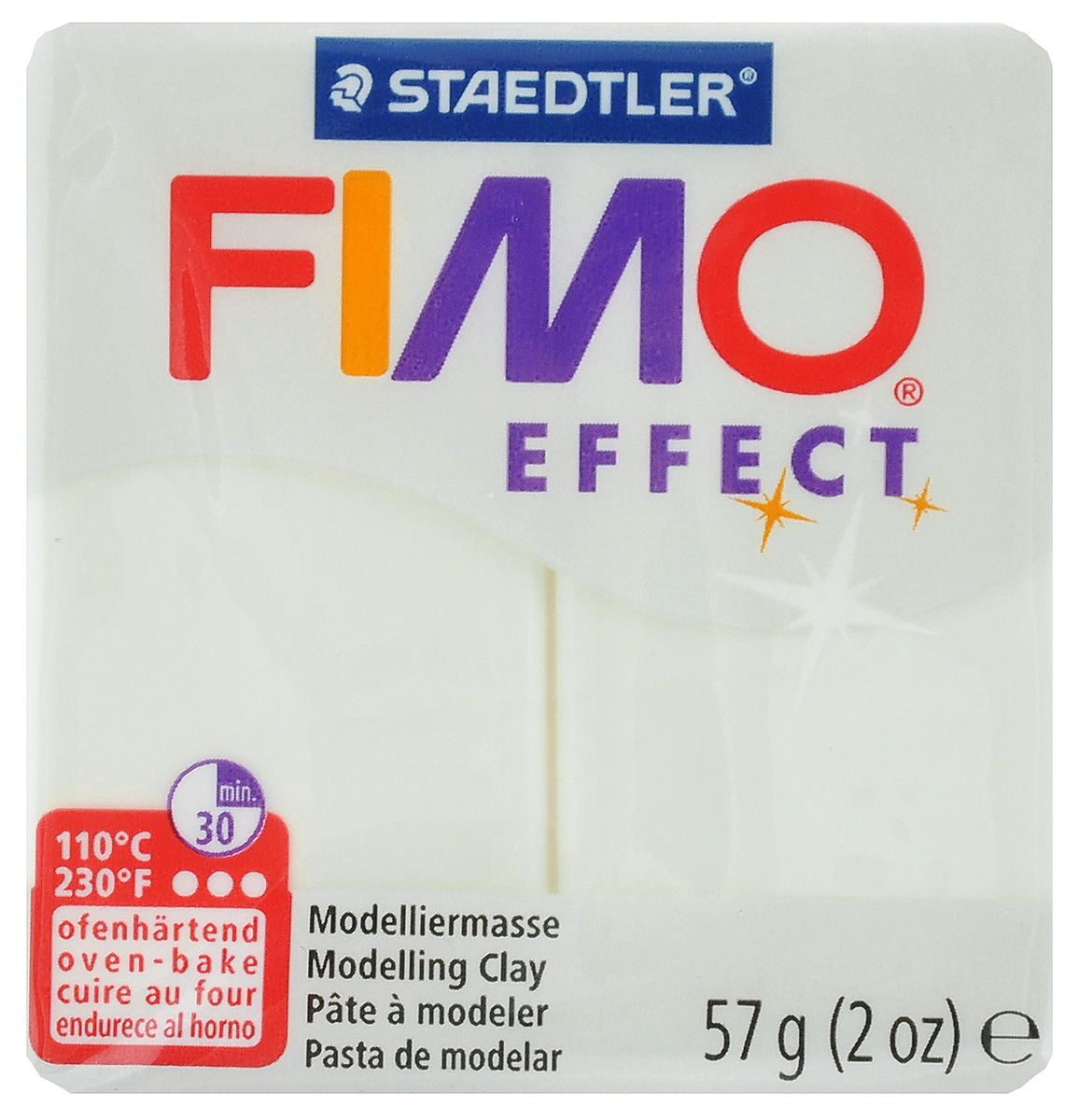 Полимерная глина Fimo Effect, цвет: белый, 56 г8020-04 Полимерная глина Fimo Effect, цвет: белый, 56 г8020-04Полимерная глина Fimo Effect - мягкая глина на полимерной основе (пластик) идеально подходит для лепки небольших изделий (украшений, скульптурок, кукол) и для моделирования. Глина обладает отличными пластичными свойствами, хорошо размягчается и лепится, легко смешивается между собой, благодаря чему можно создать огромное количество поделок любых цветов и оттенков. Блок поделен на восемь сегментов, что позволяет легче разделять глину на порции. В домашних условиях готовая поделка выпекается в духовом шкафу при температуре 110°С в течение 15-30 минут в зависимости от величины изделия. Отвердевшие изделия могут быть раскрашены акриловыми красками, покрыты лаком, склеены друг с другом или с другими материалами.