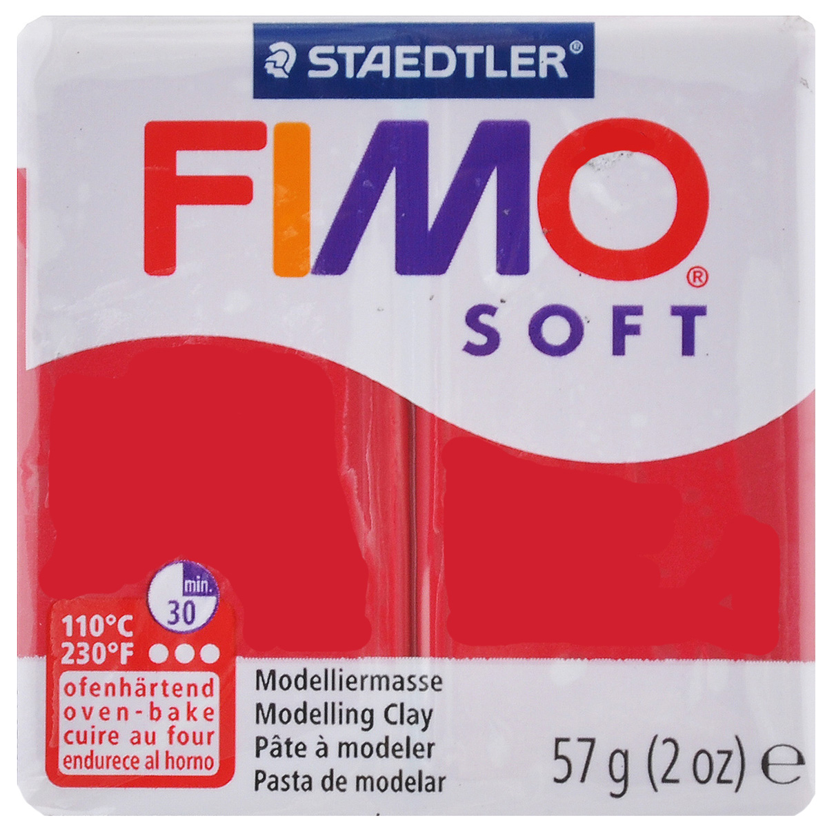 Полимерная глина Fimo Soft, цвет: вишневый, 56 г8020-26 Полимерная глина Fimo Soft, цвет: вишневый, 56 г8020-26Мягкая глина на полимерной основе (пластика) Fimo Soft идеально подходит для лепки небольших изделий (украшений, скульптурок, кукол) и для моделирования. Глина обладает отличными пластичными свойствами, хорошо размягчается и лепится, легко смешивается между собой, благодаря чему можно создать огромное количество поделок любых цветов и оттенков. Блок поделен на восемь сегментов, что позволяет легче разделять глину на порции. В домашних условиях готовая поделка выпекается в духовом шкафу при температуре 110°С в течение 15-30 минут (в зависимости от величины изделия). Отвердевшие изделия могут быть раскрашены акриловыми красками, покрыты лаком, склеены друг с другом или с другими материалами.