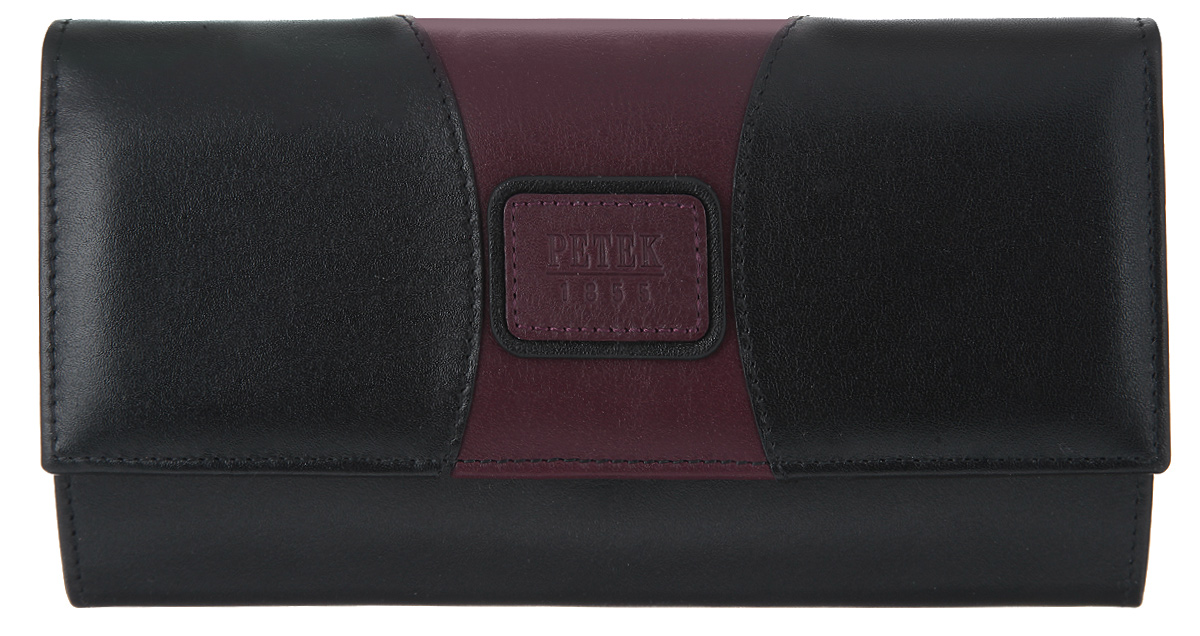 Портмоне женское Petek 1855, цвет: черный, бордовый. 444.000.01444.000.01 Black Портмоне женское Petek 1855, цвет: черный, бордовый. 444.000.01444.000.01 BlackОчаровательное женское портмоне Petek 1855 выполнено из натуральной кожи и декорировано вставкой из кожи бордового цвета спереди. Лицевая сторона оформлена нашивкой с тисненым названием бренда. Внутри - три вместительных отделения для купюр, один отсек для мелочи, закрывающийся на застежку-молнию, два боковых и двенадцать прорезных карманов (один - с окошком из прозрачного пластика). Обратная сторона дополнена двумя карманами, один из них - на застежке-молнии. Изделие упаковано в фирменную коробку. Сдержанность и продуманный дизайн портмоне не оставят равнодушной ни одну представительницу прекрасной половины человечества.