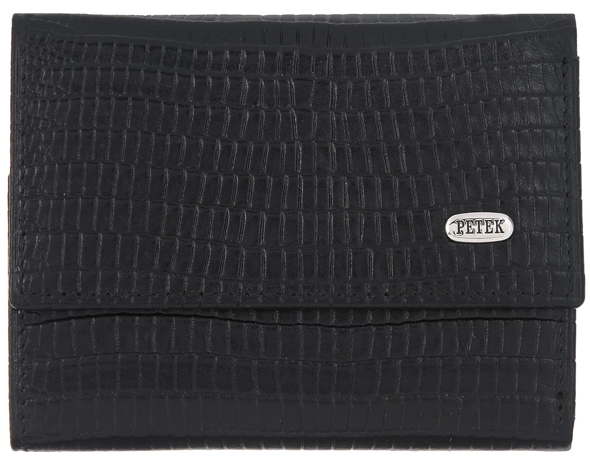 Портмоне мужское Petek 1855, цвет: черный. 261.041.01261.041.01 Black Портмоне мужское Petek 1855, цвет: черный. 261.041.01261.041.01 BlackСтильное мужское портмоне Petek 1855 выполнено из натуральной кожи и декорировано тиснением под кожу рептилии. Лицевая сторона оформлена металлической пластиной с гравировкой в виде названия бренда. Портмоне закрывается клапаном на застежку- кнопку. Портмоне содержит один кармашек для кредиток или пластиковых карт и одно отделения для купюр. Обратная сторона дополнена конвертом для монет, закрывающимся клапаном на застежку-кнопку. Изделие упаковано в фирменную коробку. Такое портмоне станет отличным подарком для человека, ценящего качественные и стильные вещи.