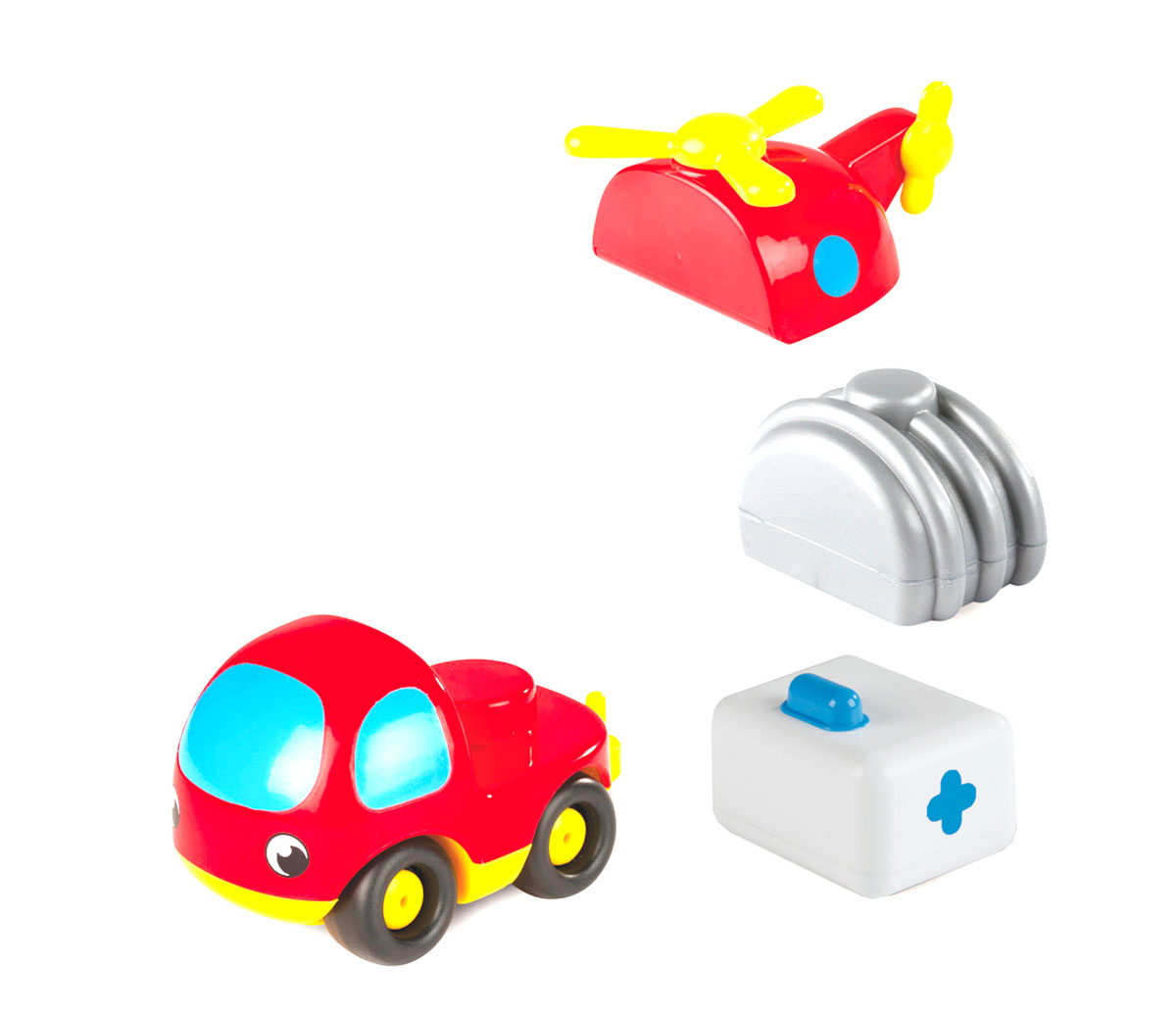 Smoby Машинка конструктор Vroom Planet211195 Smoby Машинка конструктор Vroom Planet211195Машинка-конструктор Smoby Vroom Planet непременно привлечет внимание малыша. Игрушка выполнена из абсолютно безопасного для малыша высококачественного пластика. На колесную базу автомобильчика может быть установлена цистерна, медицинский фургон, либо фюзеляж вертолета. Таким образом, меняя съемные детали, ребенок сможет играть поочередно бензовозом, каретой скорой помощи, или вертолетом. Колеса машинки крутятся, поэтому она легко катается по ровной поверхности. Игра с машинкой помогает развивать мелкую моторику, цветовое восприятие, координацию движений, а также являются хорошим средством для развлечения ребенка. Порадуйте своего малыша таким замечательным подарком.