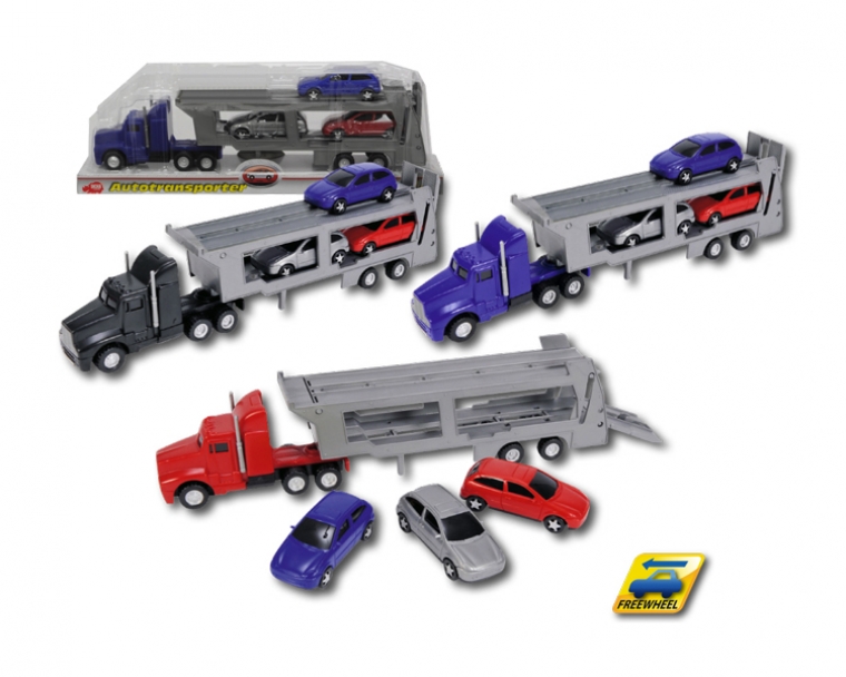 Dickie Toys Трейлер с 4 машинками красный3414759 Dickie Toys Трейлер с 4 машинками красный3414759Внимание! Возможно проглатывание мелких деталей.Пользоваться только под непосредственным контролем взрослых с соблюдением необходимой предосторожности. Не обеспечивает защиты при несчастном случае.